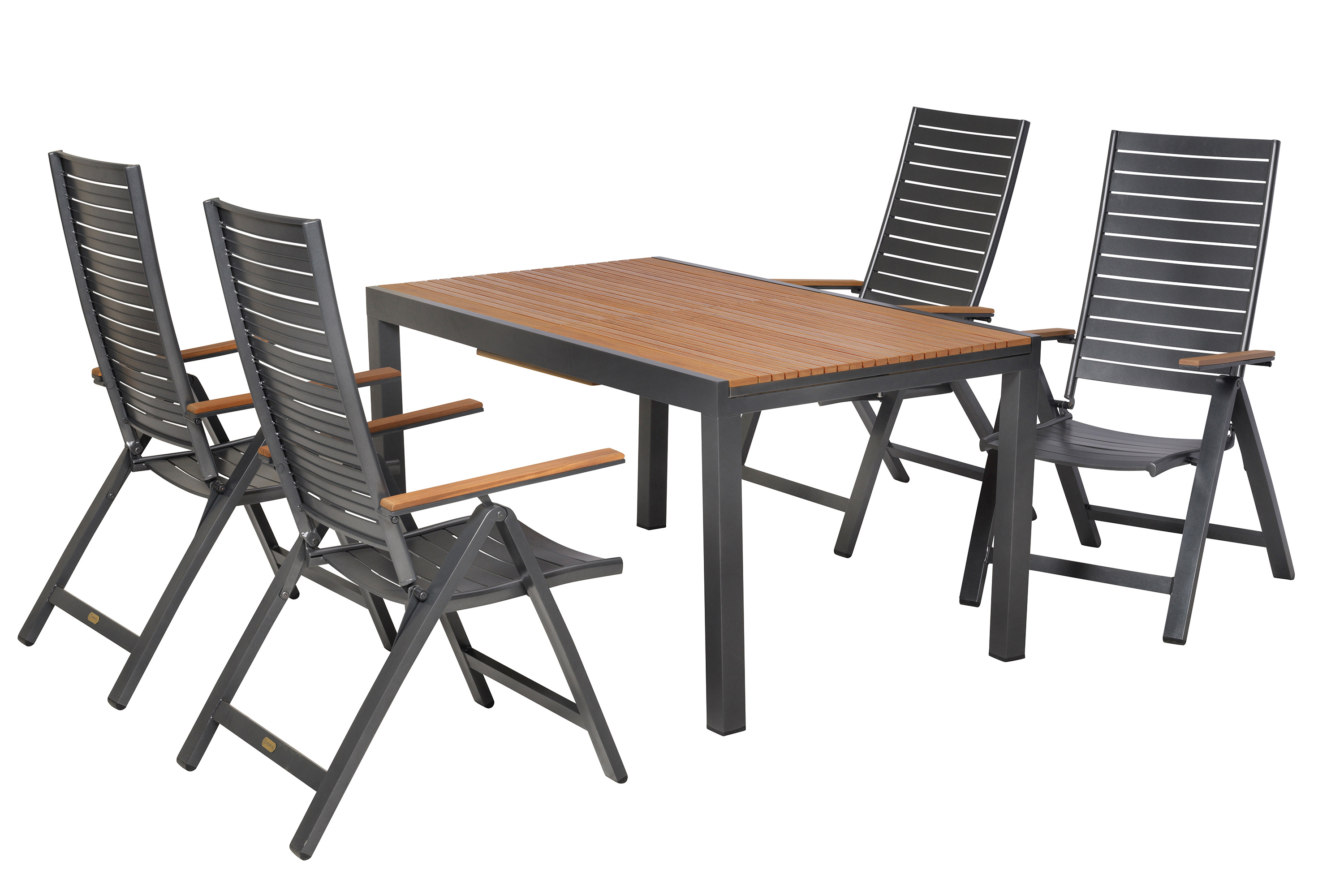 Astros Set 5tlg., 4 Klappsessel, Ausziehtisch, 150 (200) x 90 cm Astros Set 5tlg., 4 Klappsessel, Ausziehtisch, 150 (200) x 90 cm