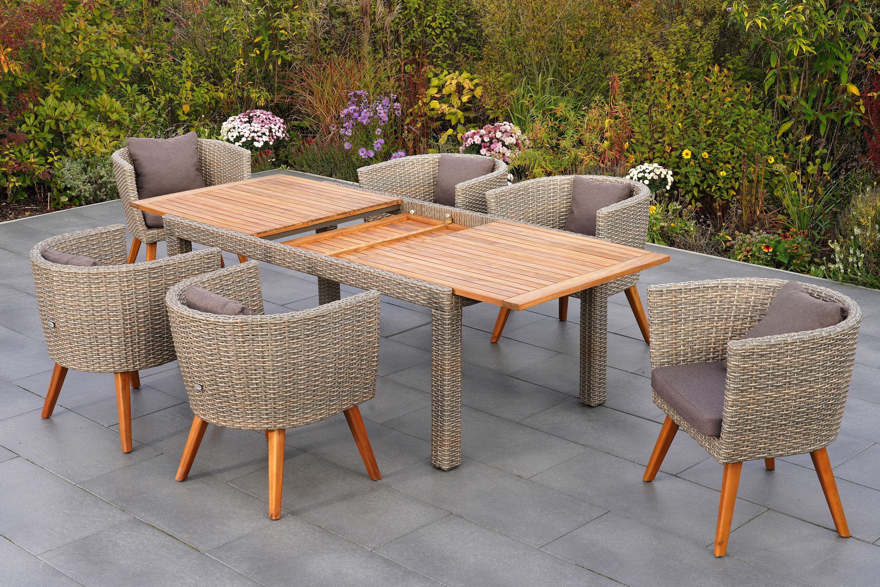 Imperia-Set-7tlg-6x-28600-255-28390-277-SS-HD-3 Imperia Set, 7tlg., Ausziehtisch 180/240 x 100 cm, inkl. Kissen