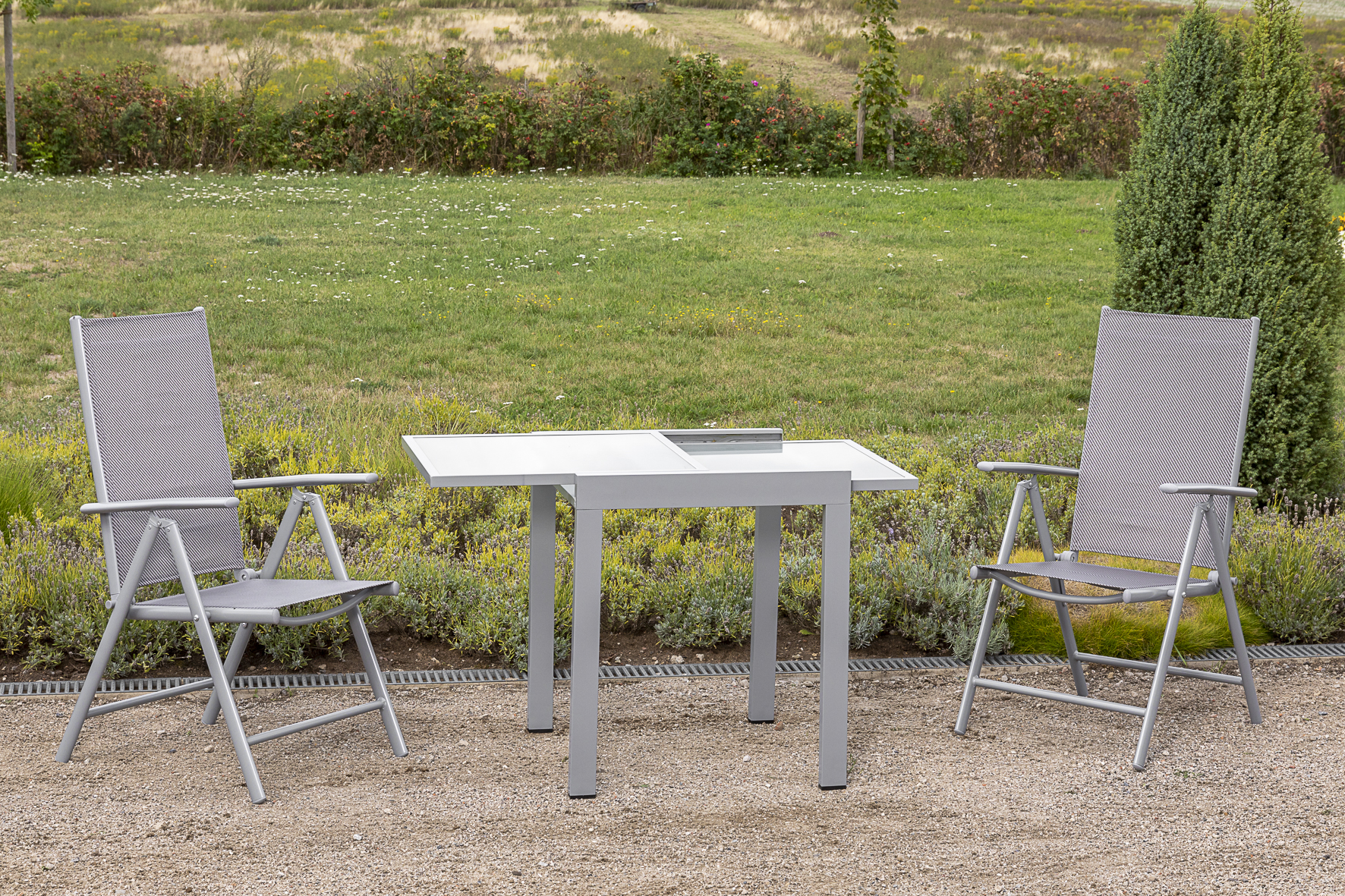 50352-330-3 Amalfi Set, 3 tlg., 2 Klappsessel, Ausziehtisch 65/130 x 65 cm, diamantbraun