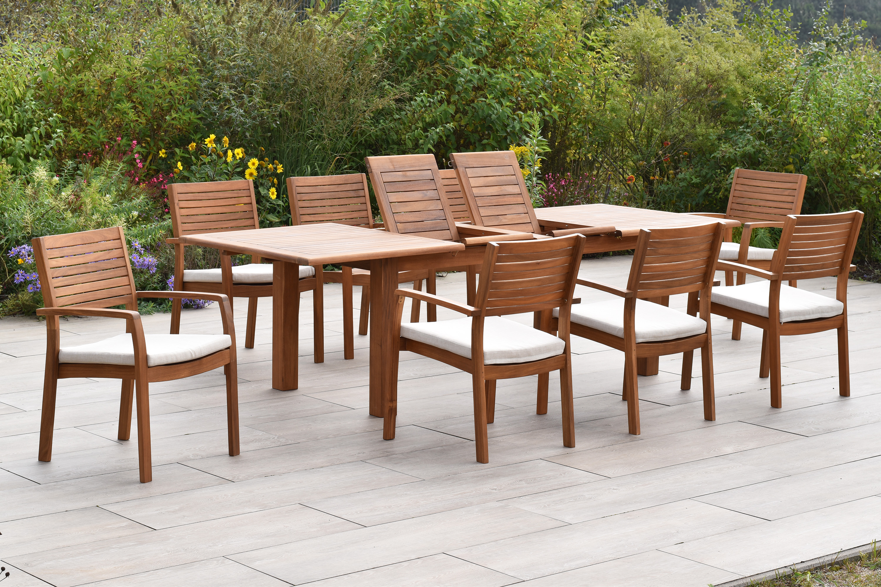 Batavia Set, 17tlg., Doppelausziehtisch, 180/220/260 x 100 cm, inkl. Kissen,  Batavia Set, 17tlg., Doppelausziehtisch, 180/220/260 x 100 cm, inkl. Kissen,