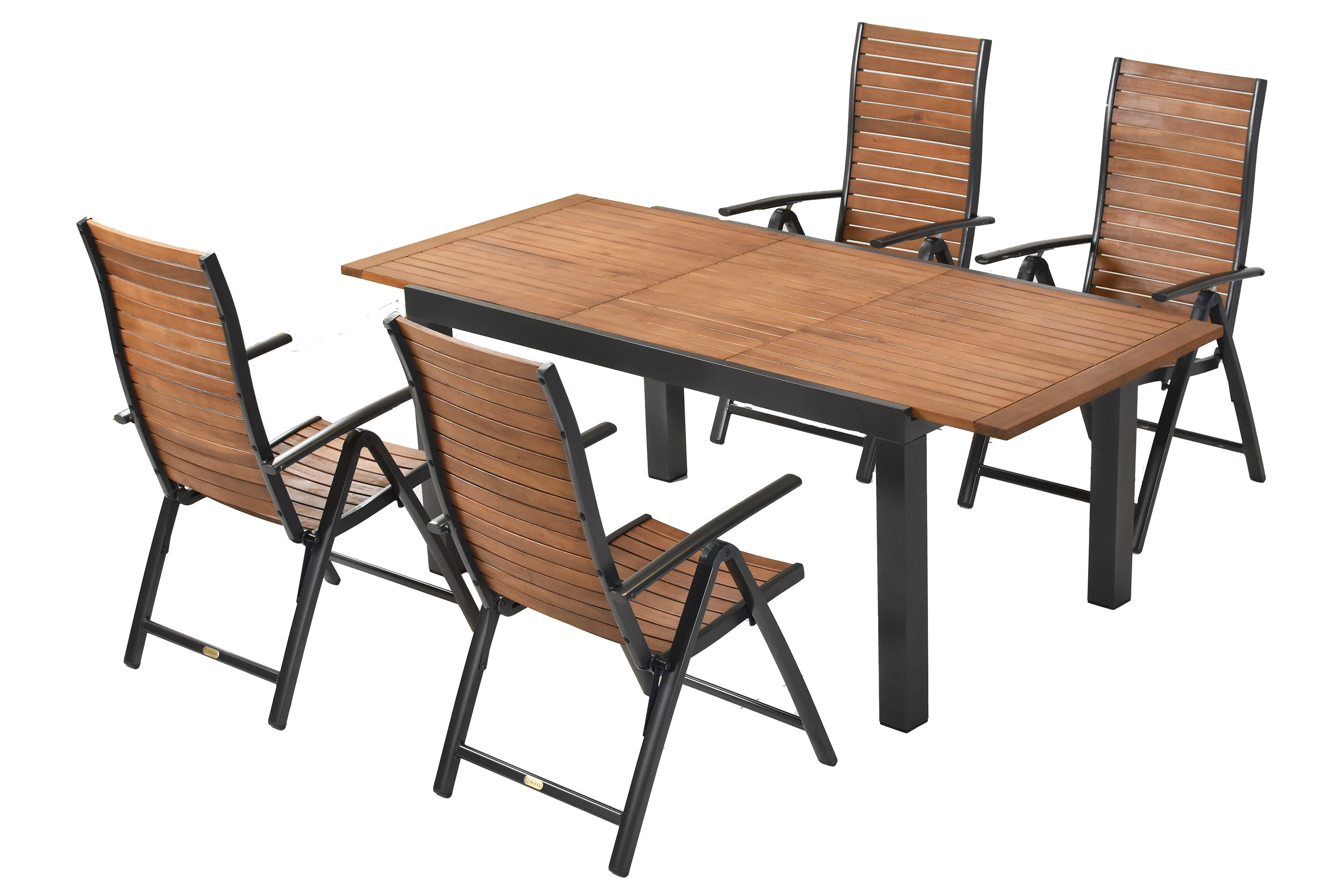 Santorin Set 5tlg., 4 Klappsessel, Ausziehtisch 150 (200) x 90 cm