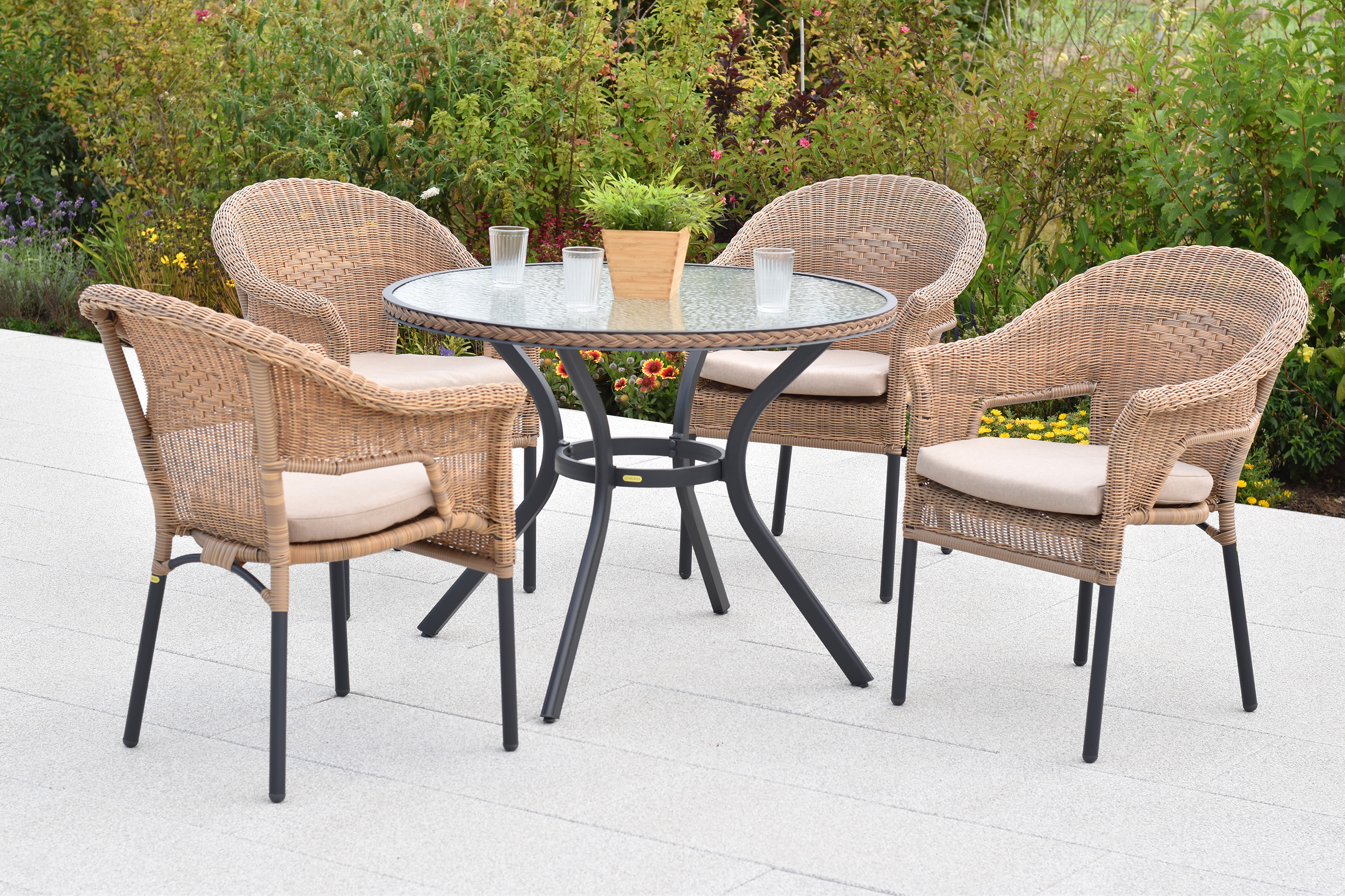 Ravenna Set, 9tlg., Tisch Ø 100 cm, inkl. Kissen, beige Ravenna Set, 9tlg., Tisch Ø 100 cm, inkl. Kissen, beige