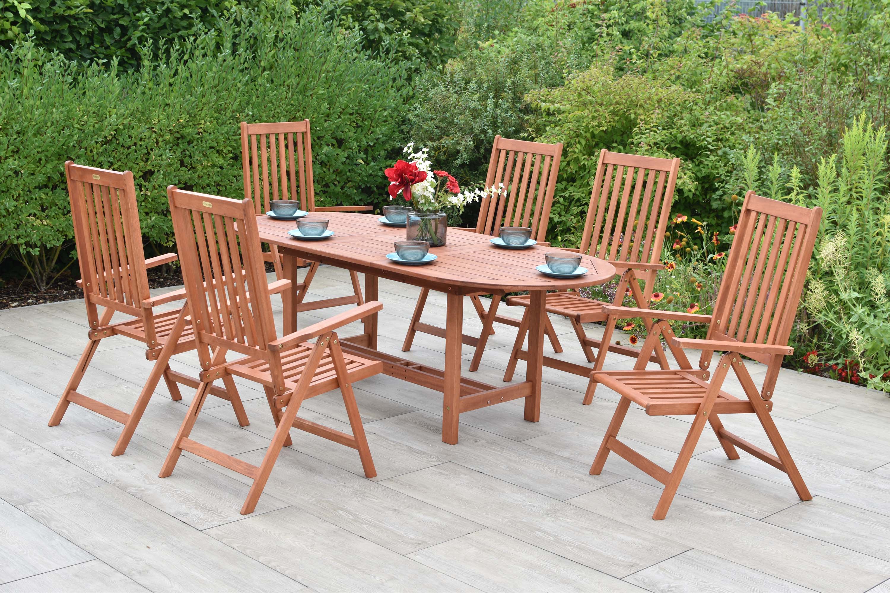 Vitoria Set 7tlg., 6 Klappsessel, Ausziehtisch 160/210 x 90 cm