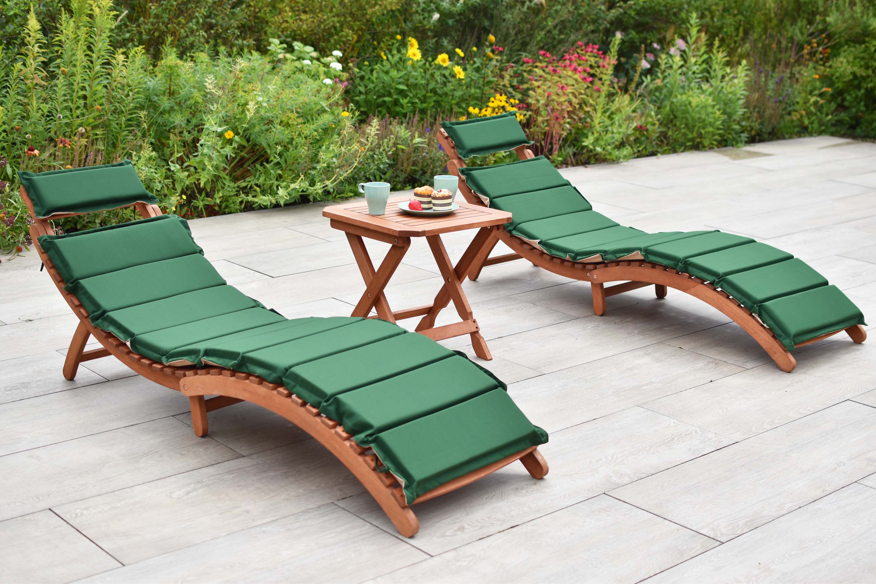 Ipanema Set 3tlg., 2 Liegen, Hocker 50 x 50 cm, inkl. Kissen, grün/beige