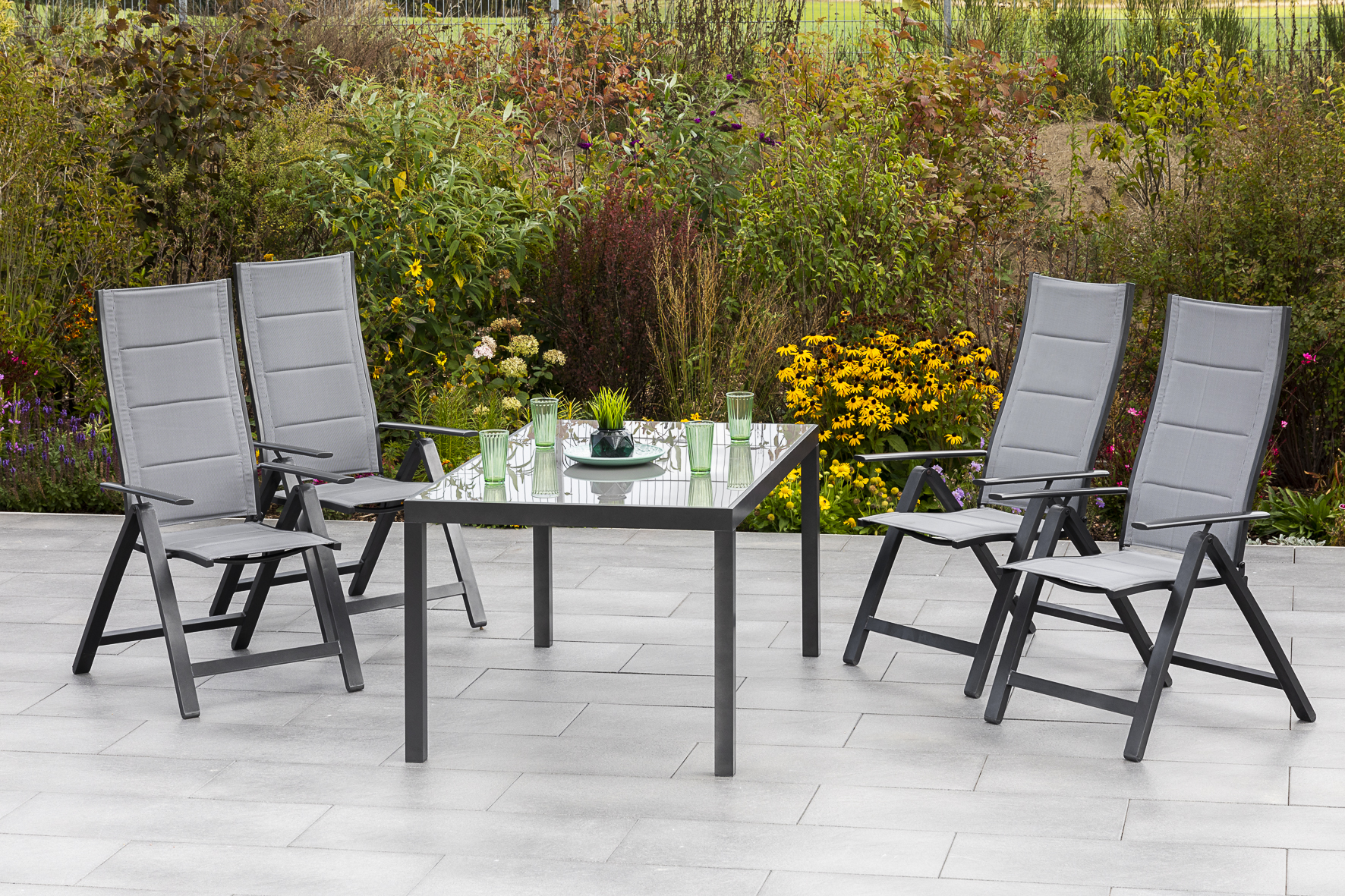Florenz Set, 5tlg., 4 Klappsessel, Tisch 150 x 90 cm Florenz Set, 5tlg., 4 Klappsessel, Tisch 150 x 90 cm