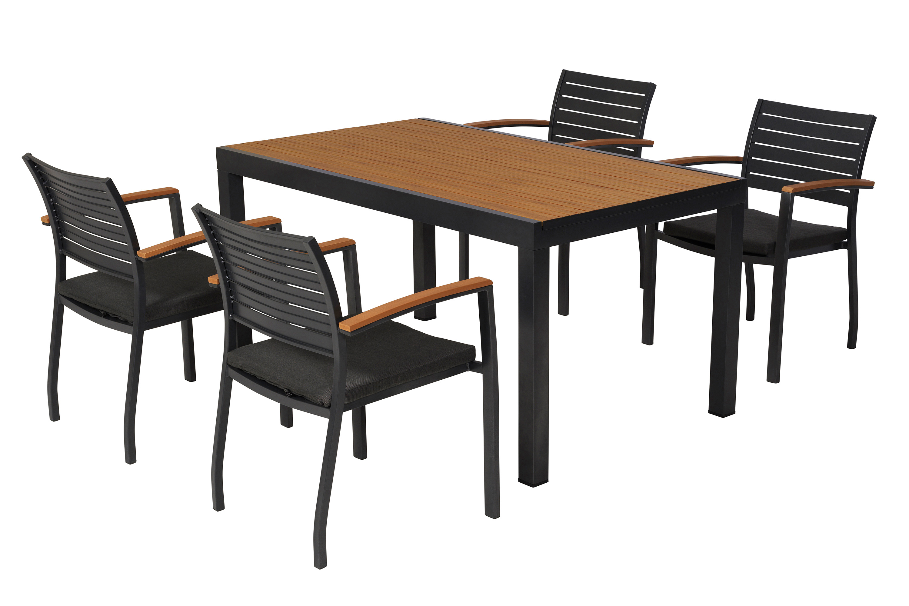 Astros Set 9tlg., 4 Stapelsessel, Tisch 150 x 90 cm, inkl. Kissen