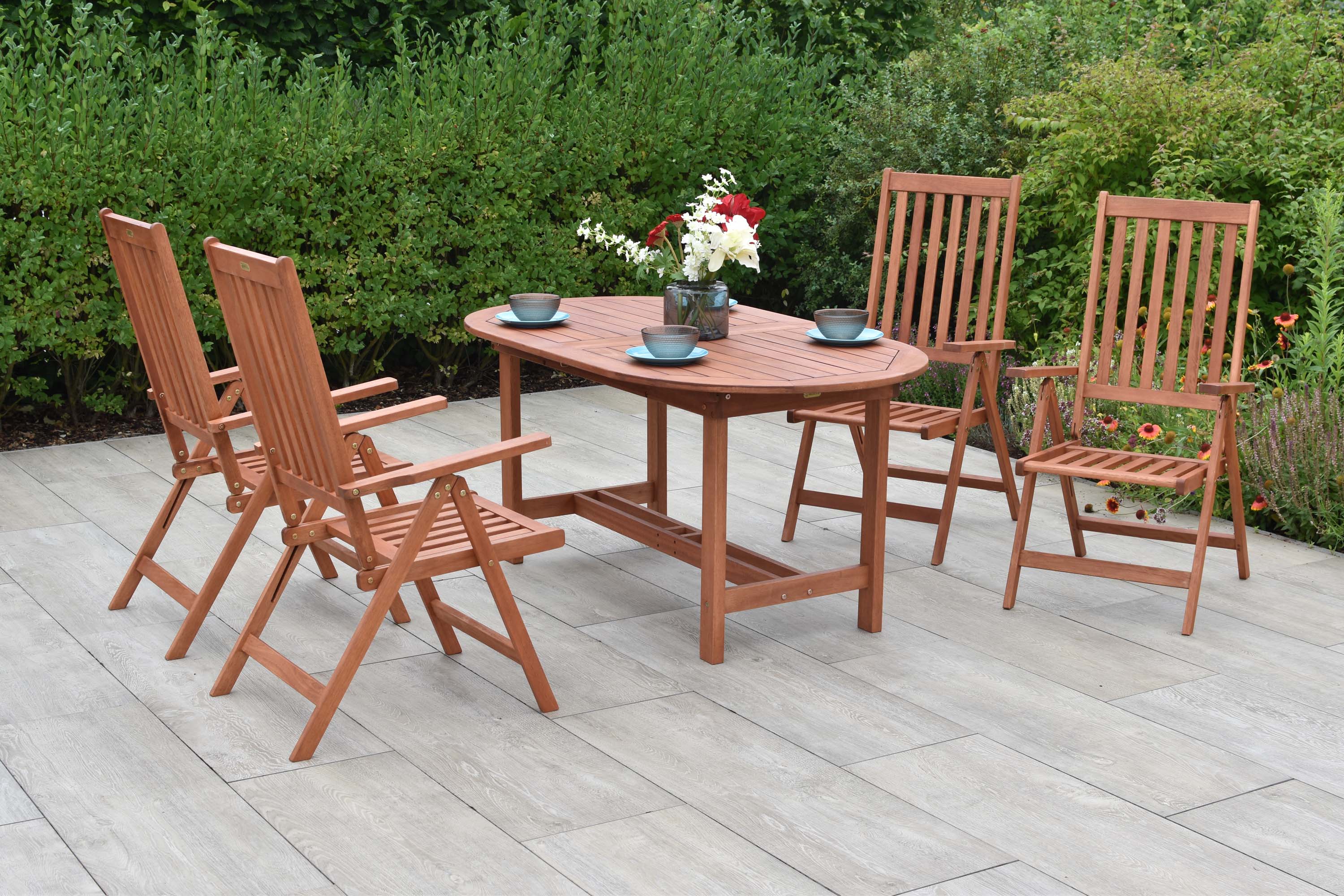 Vitoria Set 5tlg., 4 Klappsessel, Ausziehtisch 160/210 x 90 cm