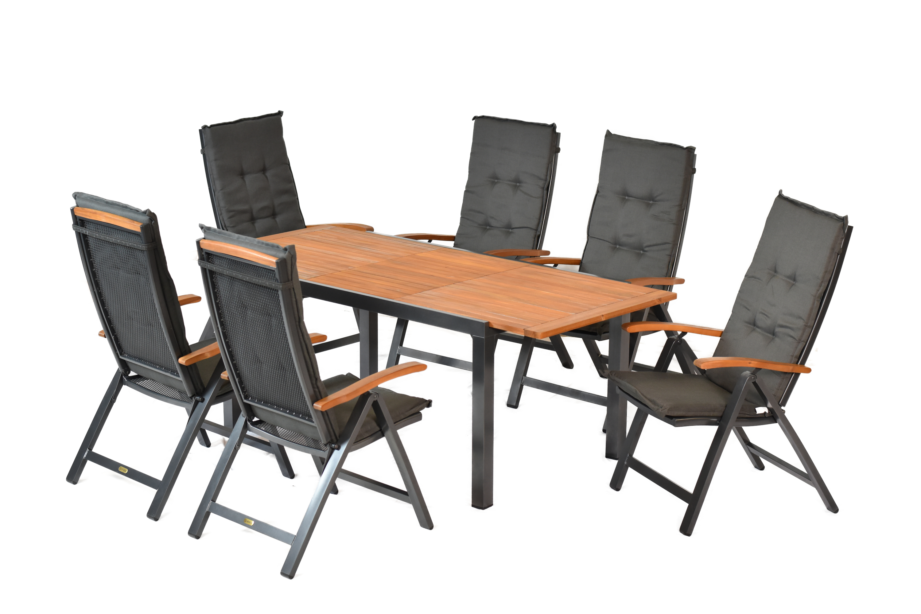 Tilos Set 13tlg., 6 Klappsessel, Ausziehtisch 150 (200) x 90 cm, inkl. Kissen Tilos Set 13tlg., 6 Klappsessel, Ausziehtisch 150 (200) x 90 cm, inkl. Kissen