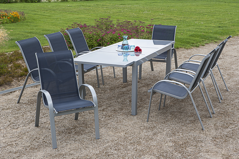 Amalfi-Set-9tlg-marineblau-8x-26310-313-26453-219-BN-1 Amalfi Set 9 tlg., 8 Stapelsessel, Ausziehtisch 180 (240) x 100 cm, marineblau