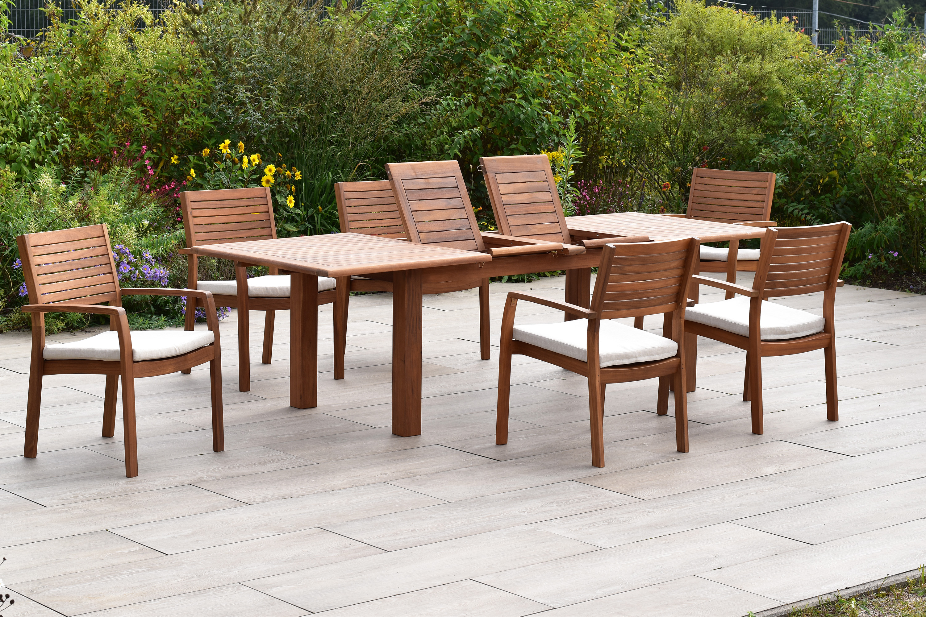 Batavia Set, 13tlg., Ausziehtisch 180/220/260 x 100 cm, inkl. Kissen, Batavia Set, 13tlg., Ausziehtisch 180/220/260 x 100 cm, inkl. Kissen,