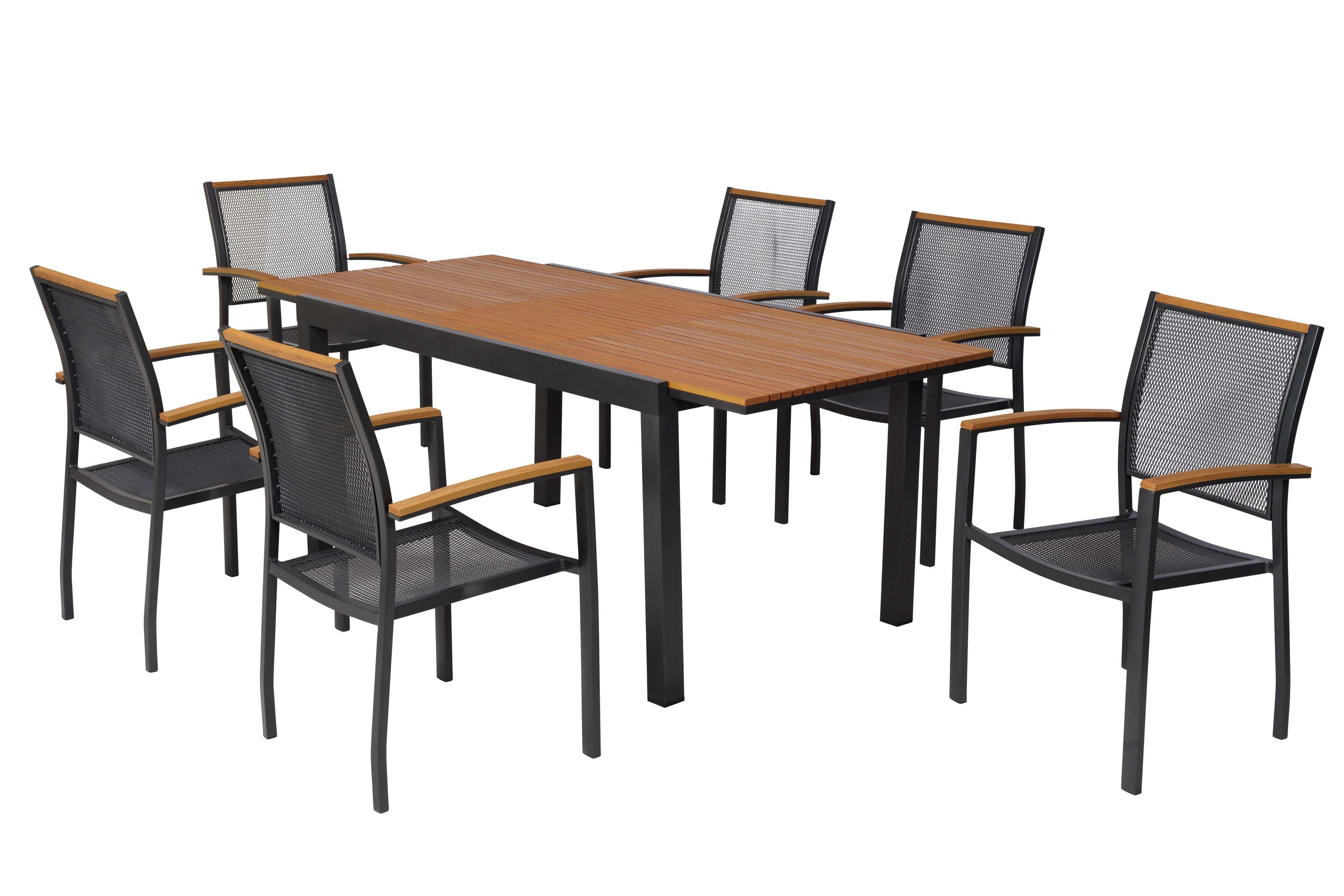 Itanos Set 7tlg., 6 Stapelsessel, Ausziehtisch 150 (200) x 90 cm Itanos Set 7tlg., 6 Stapelsessel, Ausziehtisch 150 (200) x 90 cm