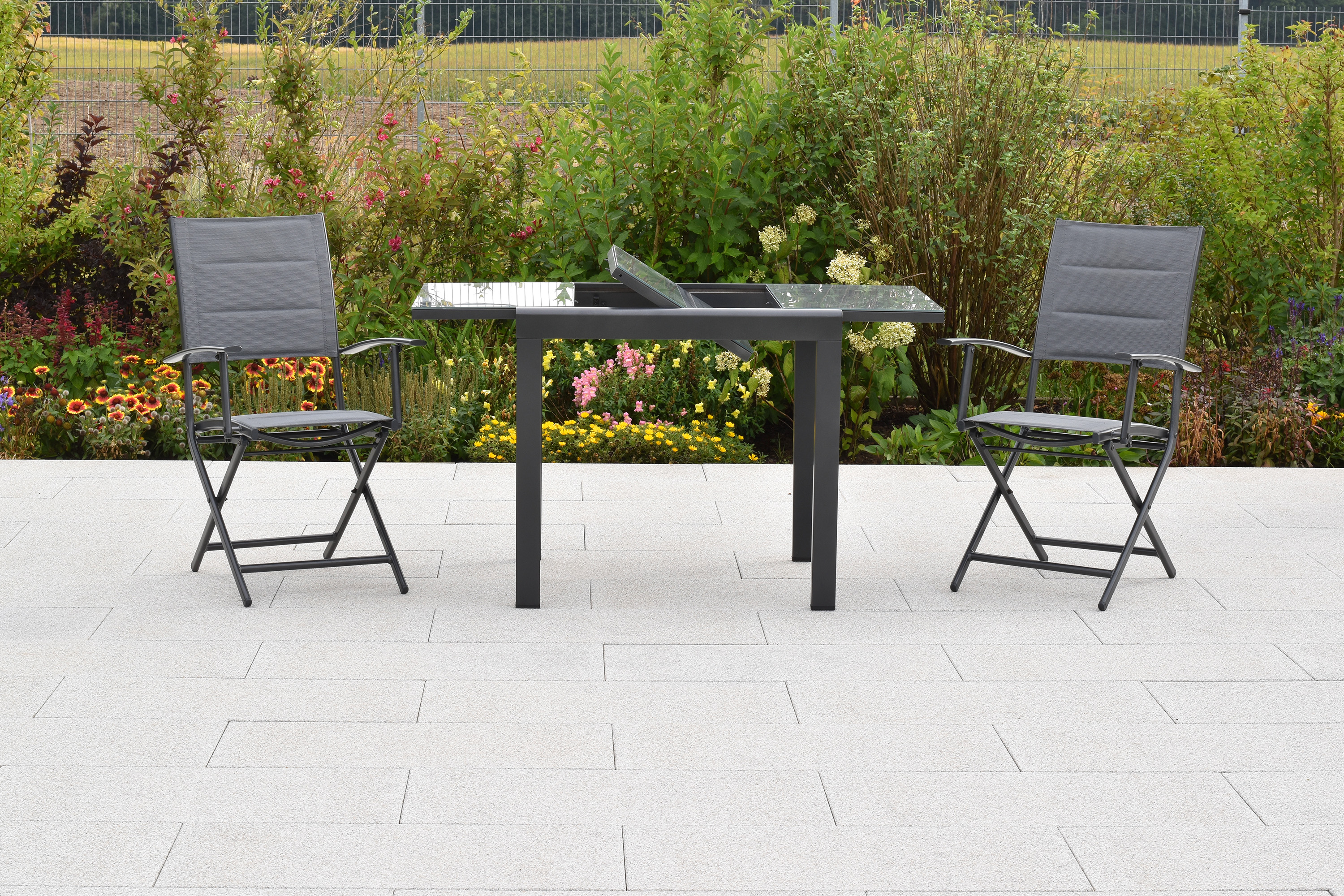 Florenz Set, 3tlg., Balkonausziehtisch 80/120 x70 cm Florenz Set, 3tlg., Balkonausziehtisch 80/120 x70 cm