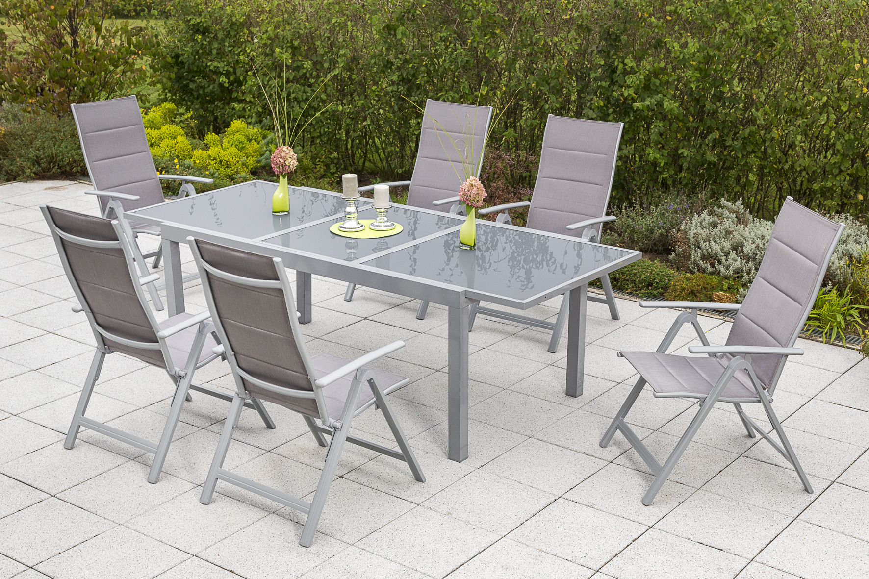 50267-330-2RZkbEg2N3UWFX Taviano Set 7tlg., 6 Klappsessel, Ausziehtisch 160 (220) x 90 cm, diamantbraun