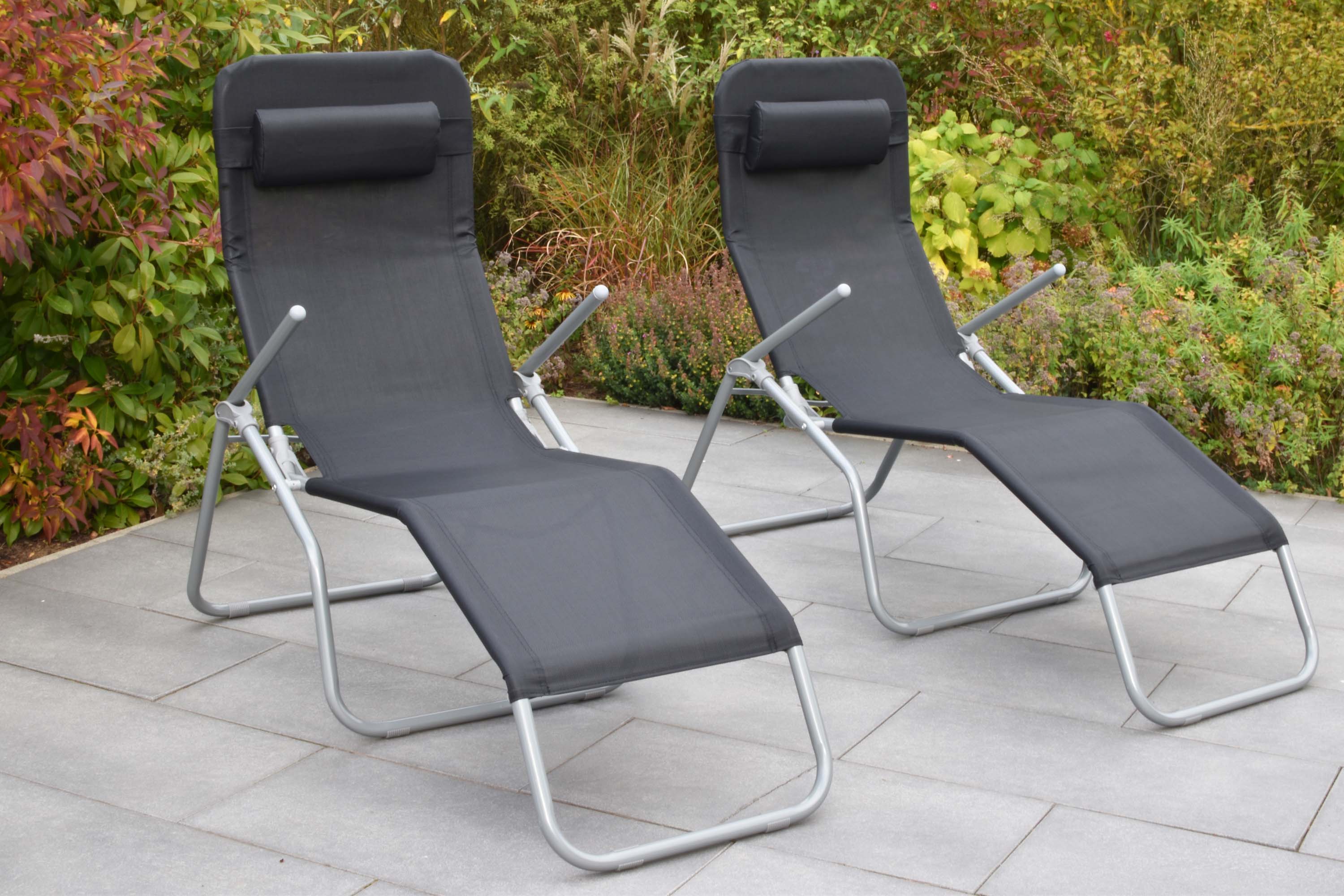 Wellnessliege XXL 2er Set, inkl. Kopfkissen, schwarz