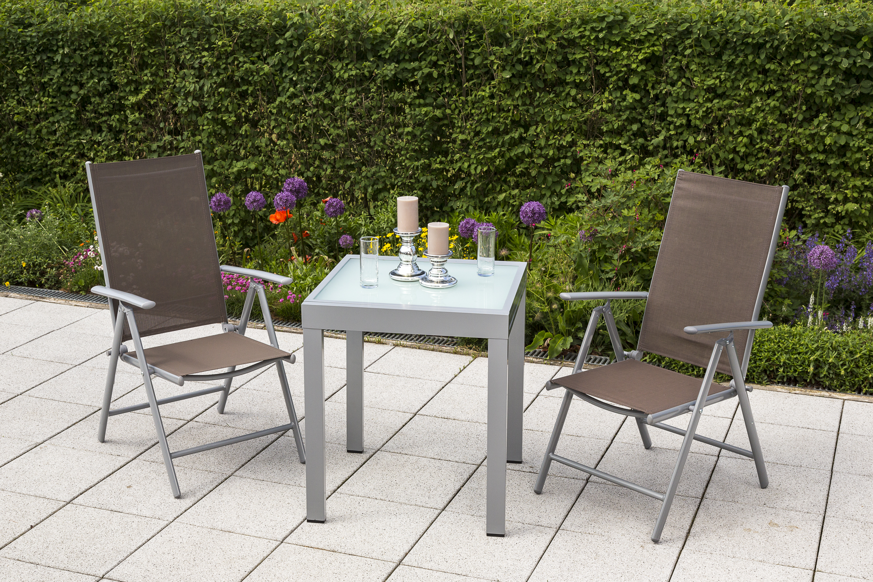 50352-325-2 Amalfi Set 3tlg., 2 Klappsessel, Ausziehtisch 65 (130) x 65 cm, taupe