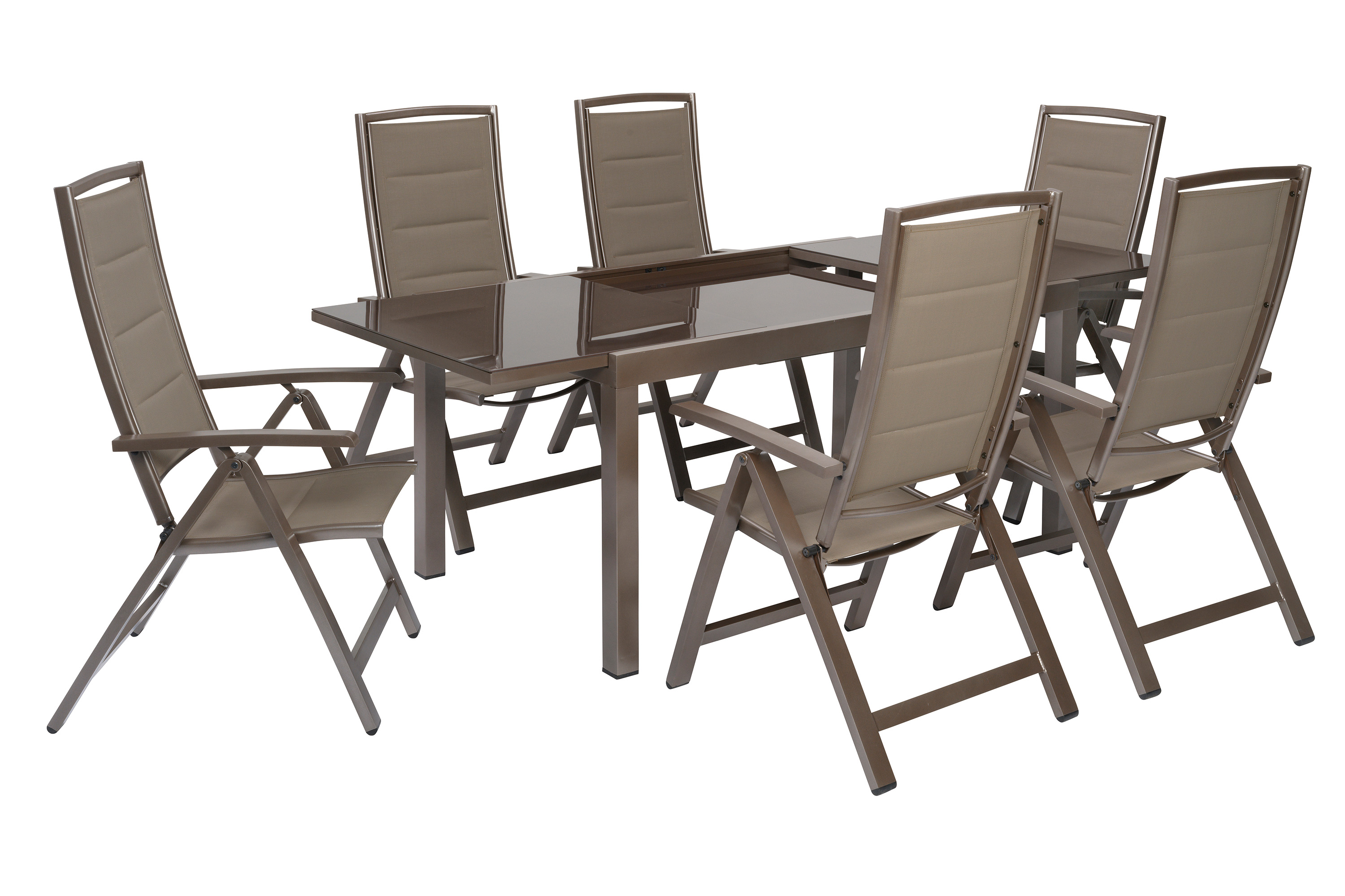 Tinetto Set 7tlg., 6 Klappsessel, Ausziehtisch 150 (220) x 90 cm