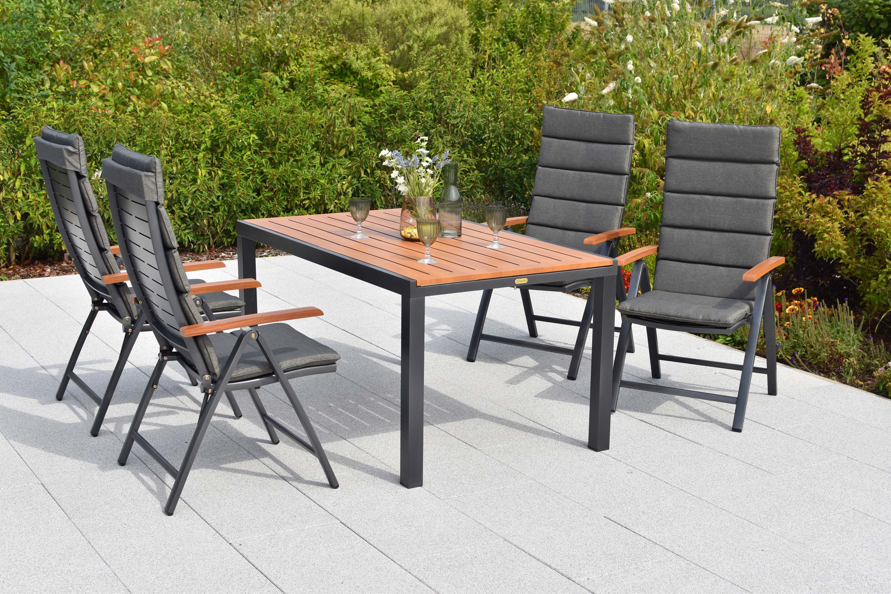 Tinos Set 9tlg., 4 Klappsessel, Ausziehtisch 150 (200) x 90 cm, inkl. Kissen