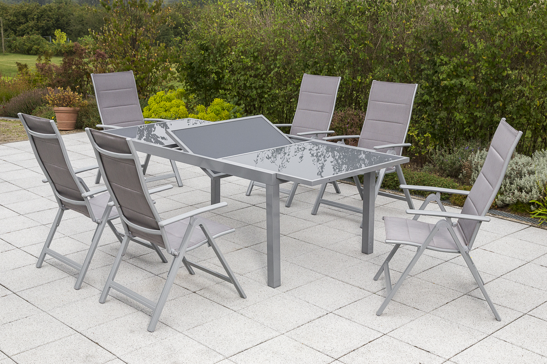 50267-330-39vgEe7NVuPa98 Taviano Set 7tlg., 6 Klappsessel, Ausziehtisch 160 (220) x 90 cm, diamantbraun