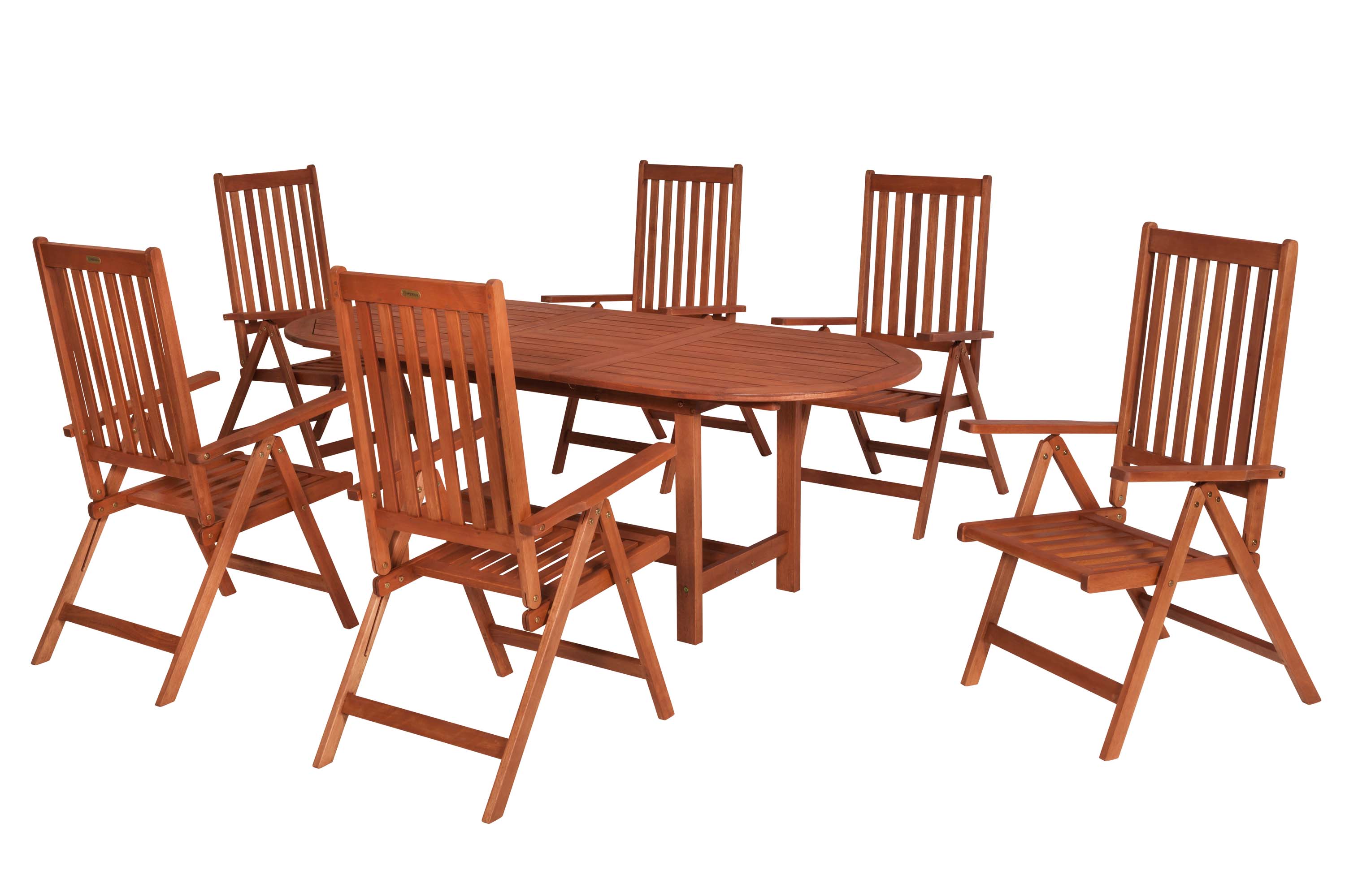 Vitoria Set 7tlg., 6 Klappsessel, Ausziehtisch 160/210 x 90 cm