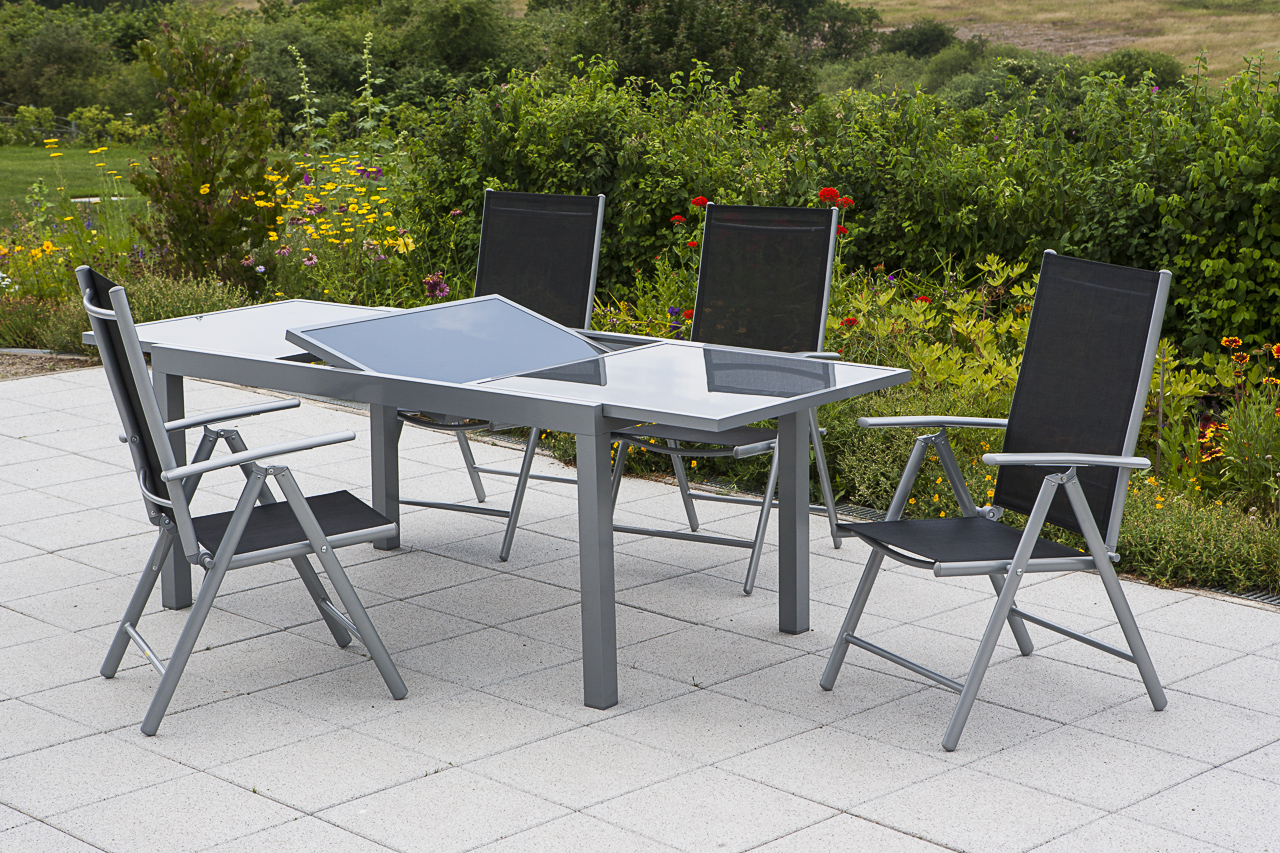50349-317-2 Amalfi Set 5tlg., 4 Klappsessel, Ausziehtisch 120 (180) x 90 cm, schwarz
