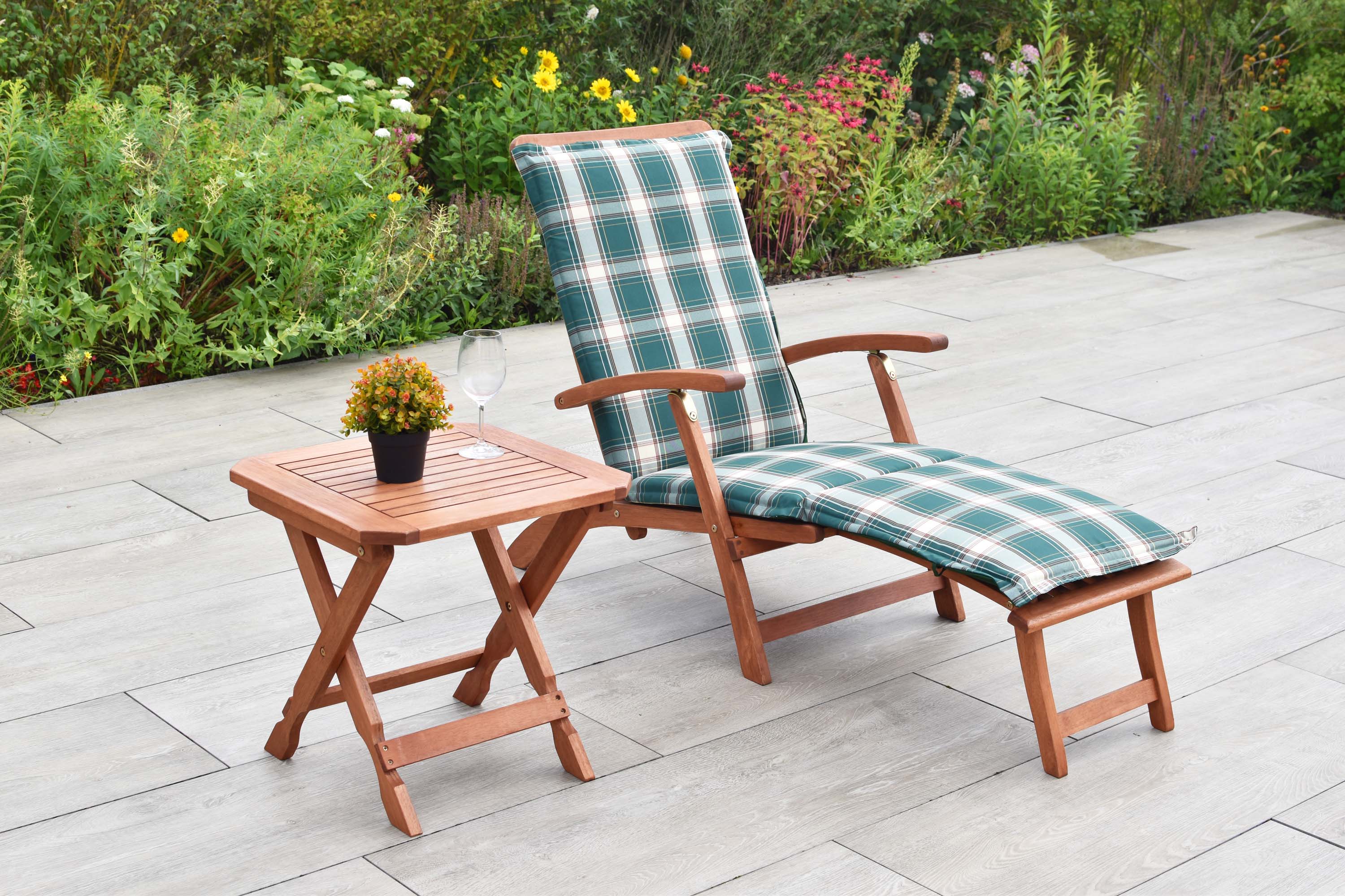 Deckchair 5Pos. Set 3tlg., Hocker 50 x 50 cm, inkl. Auflage