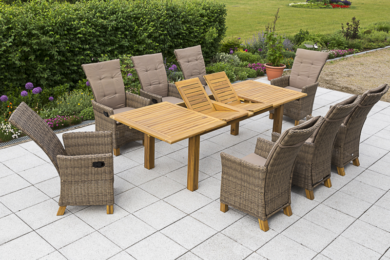 4033662992259-3 Toskana Set, 17tlg., Doppelausziehtisch 180/260 x 110 cm, natur, inkl. Kissen