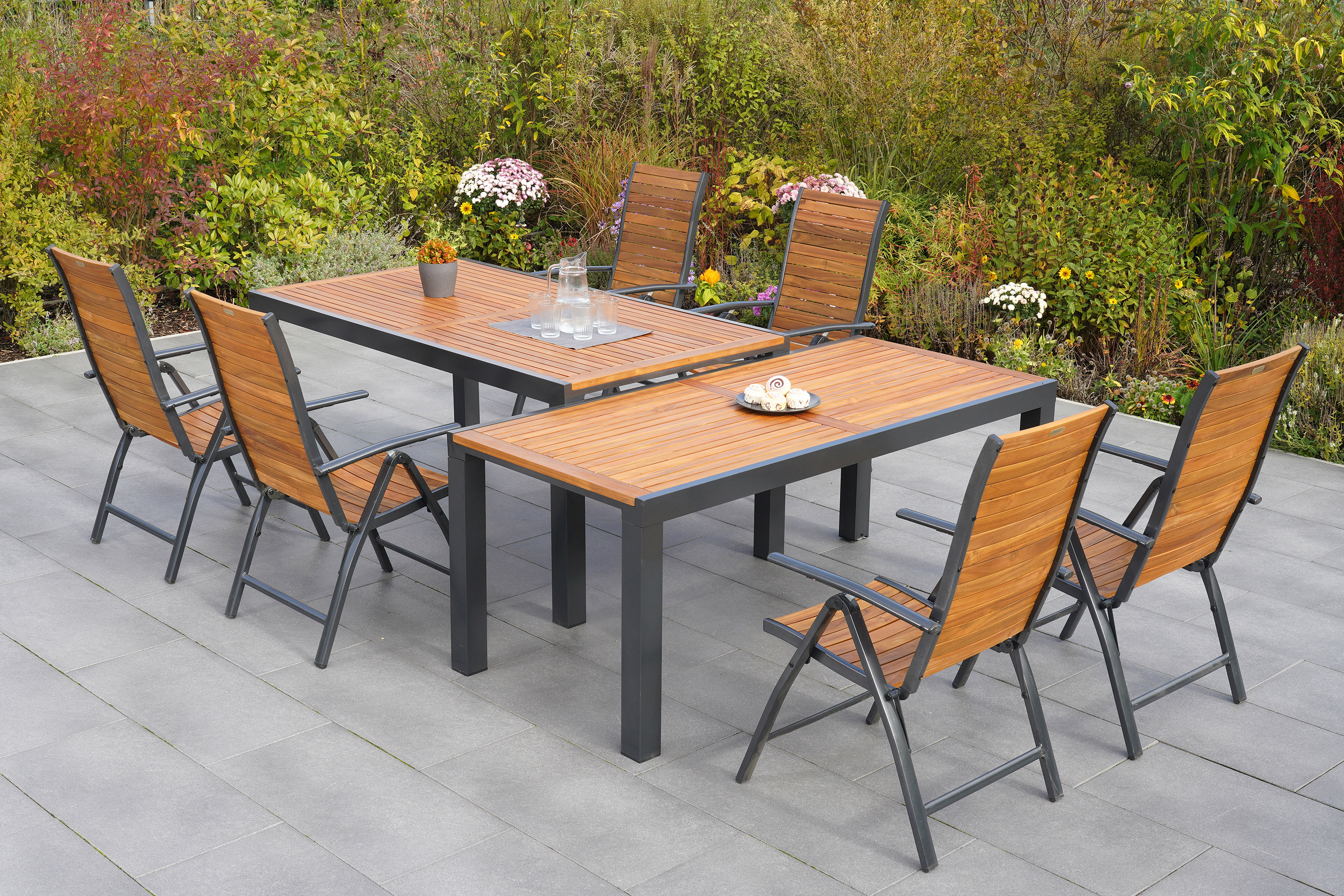 Santorin-Set-7tlg-6x-22020-209-22025-209-SS-HD-3 Santorin Set 7tlg., 6 Klappsessel, Ausziehtisch 180 (300) x 100 cm