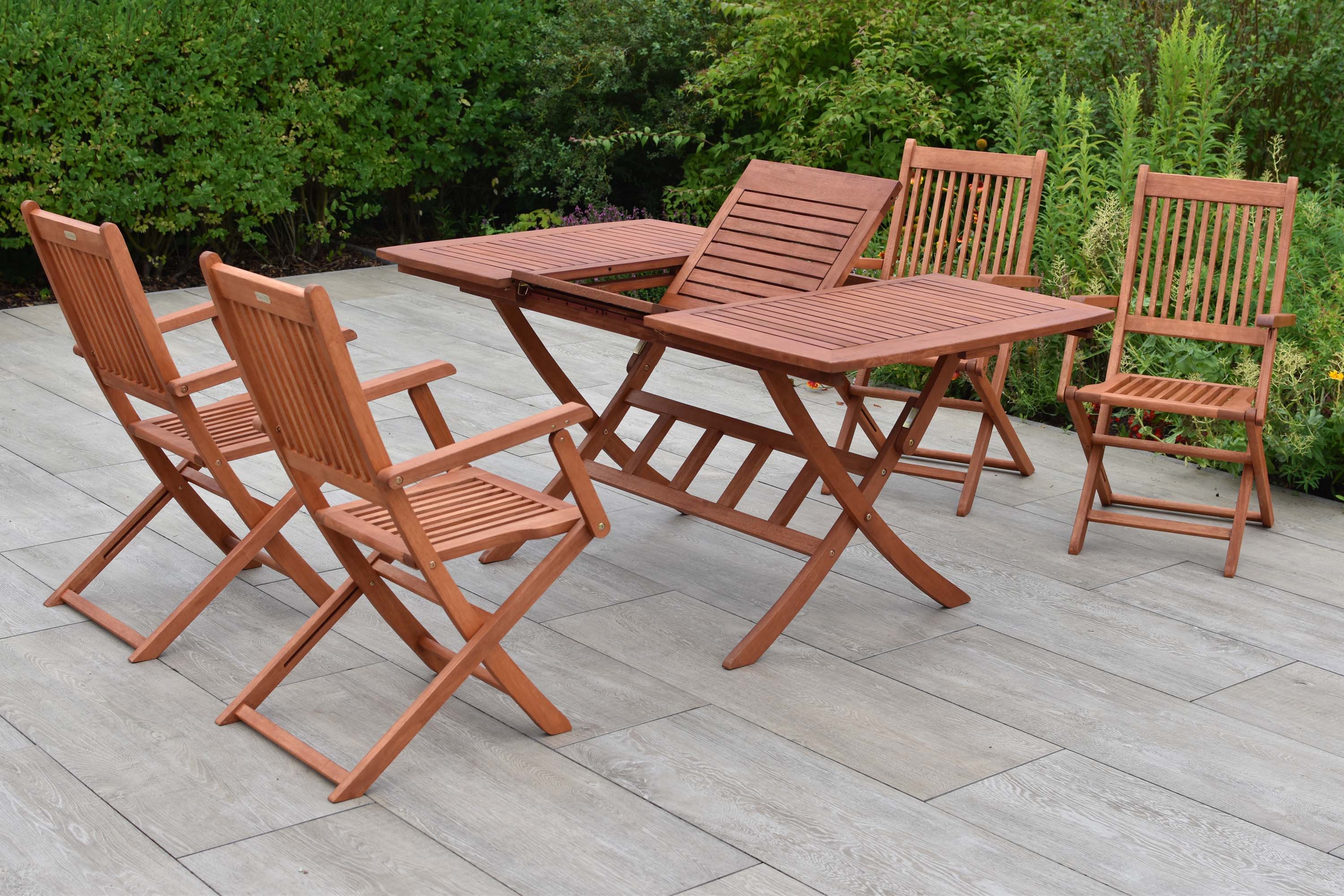 Rio Set 5tlg., 4 Klappsessel, Klappausziehtisch 110/160 x 90 cm