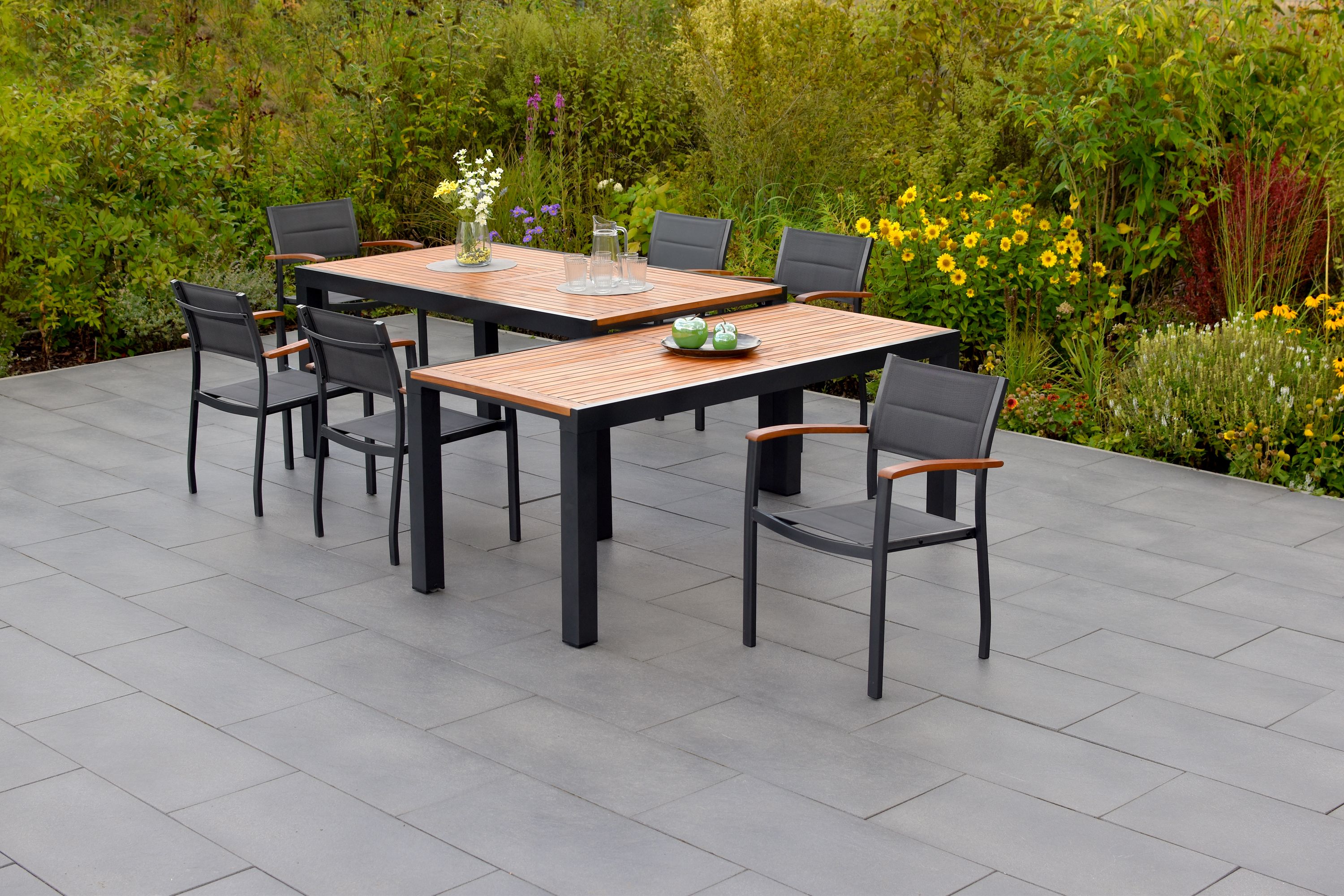 Paxos-Set-7tlg-6x-22010-307-22025-209-MX-HD-2 Paxos Set, 7tlg., 6 Stapelsessel. Ausziehtisch 180/300 x 100 cm, graphit