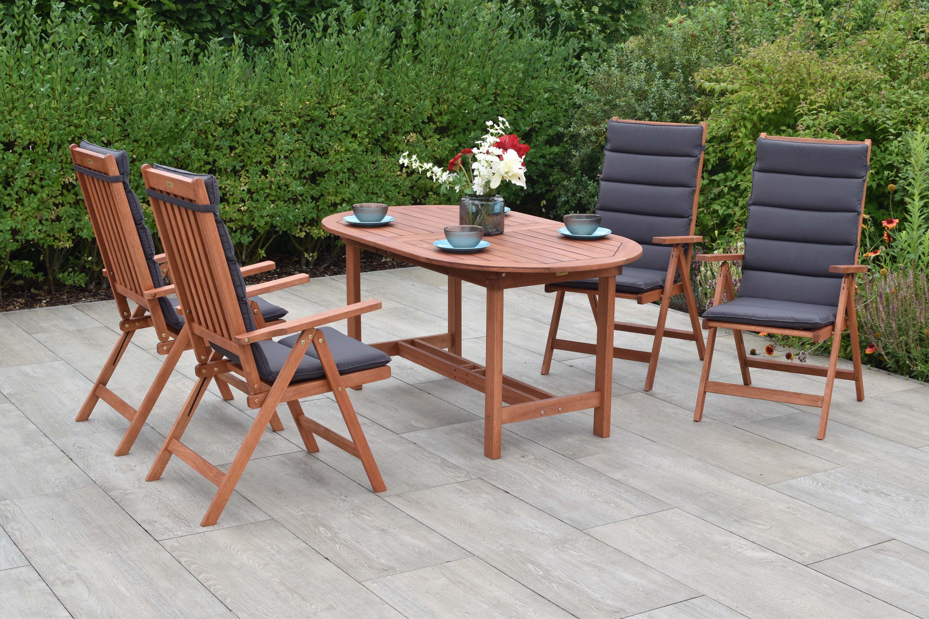 Vitoria Set 9tlg., 4 Klappsessel, Ausziehtisch 160/210 x 90 cm, inkl. Kissen