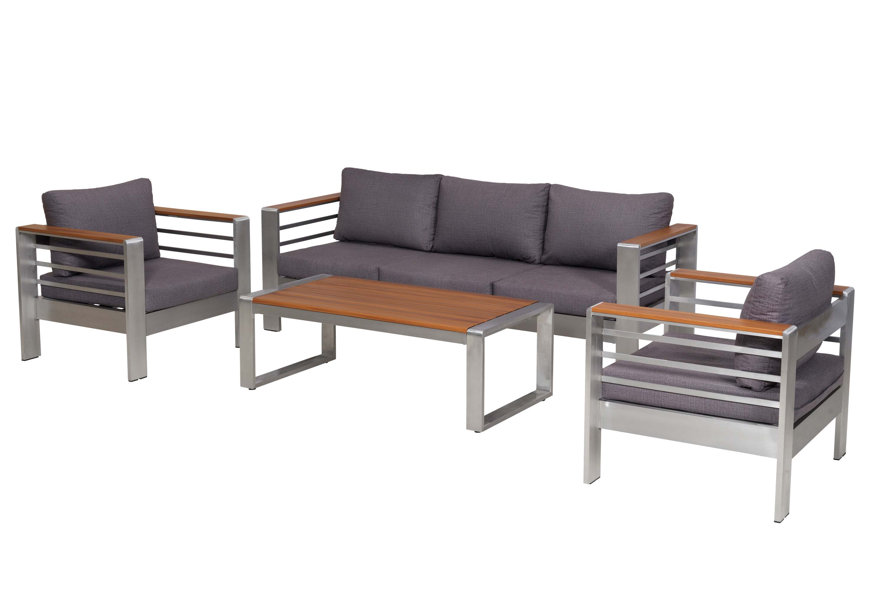 Lounge Set Nestos, 2 Sessel, dreisitzige Bank, Tisch 120 x 60 cm, inkl. Sitz- und Rückenkissen