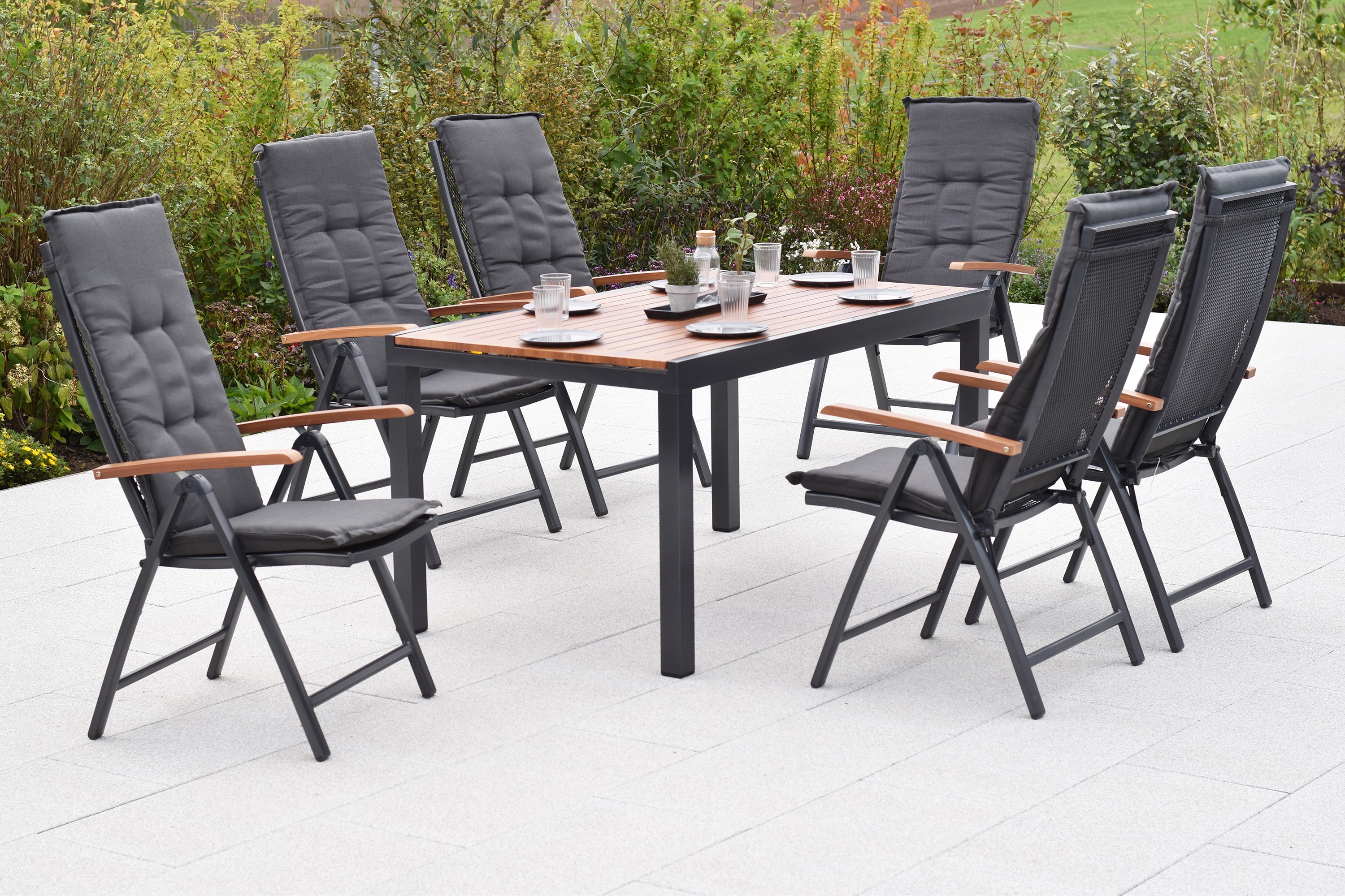 Thasos Set, 13tlg., inkl. Kissen, Ausziehtisch, 150/200 x 90 cm Thasos Set, 13tlg., inkl. Kissen, Ausziehtisch, 150/200 x 90 cm