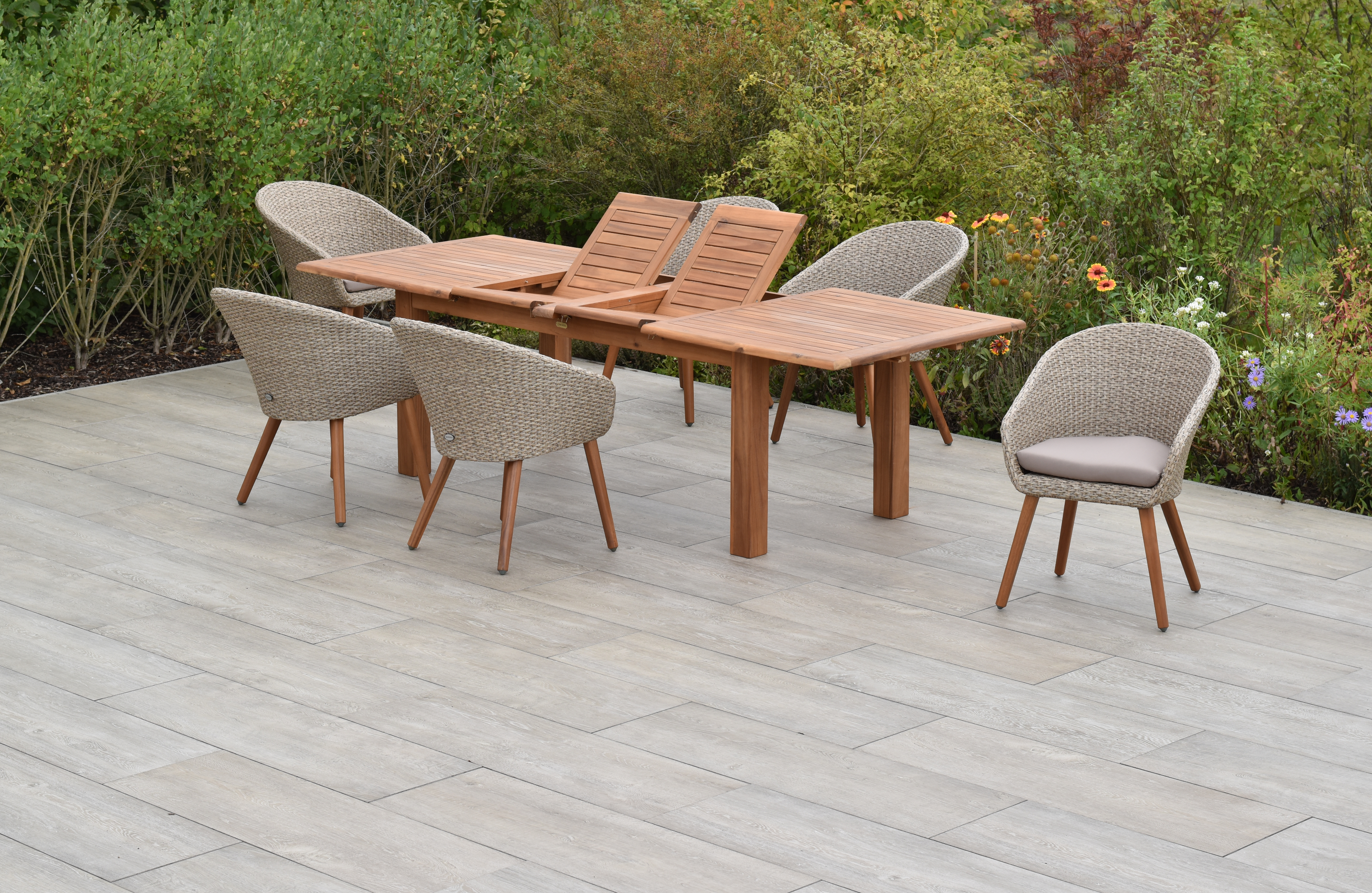 50897-259-3 Aronne Set, 7tlg., Doppel-Ausziehtisch 180/220/260 x 100 cm, inkl. Kissen,