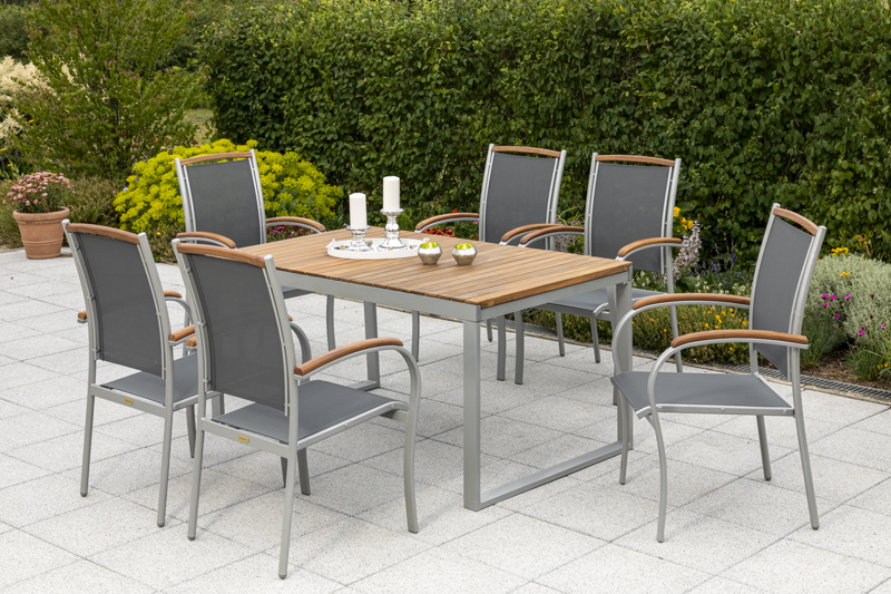Siena-Set-7tlg-6x-26300-219-22004-219-NB-3 Siena Set, 7tlg., 6 Stapelsessel, Ausziehtisch 150/200 x 90 cm, silber