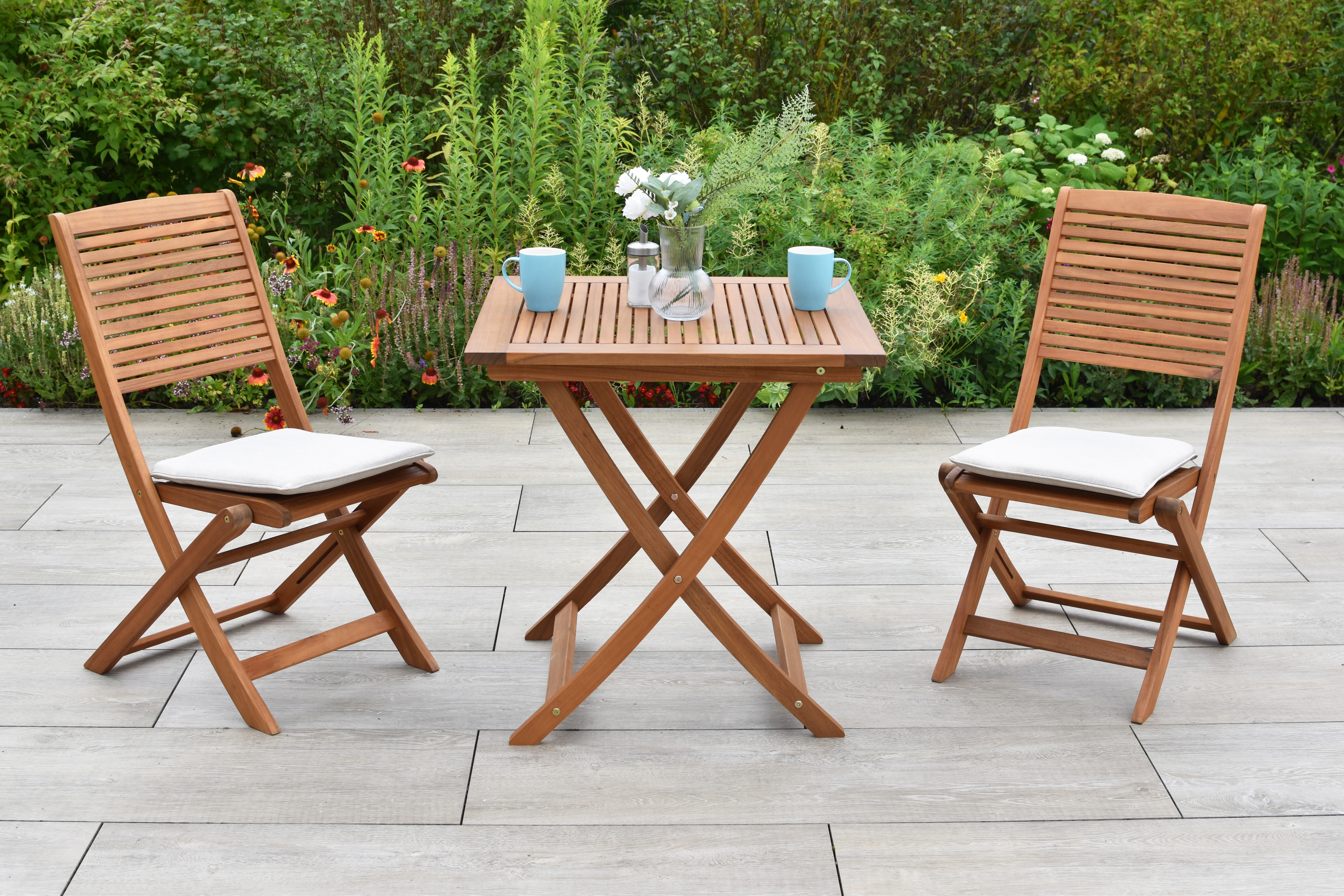 Bali Set 5tlg., 2 Klappstühle, Klapptisch 70 x 70 cm, inkl. Kissen