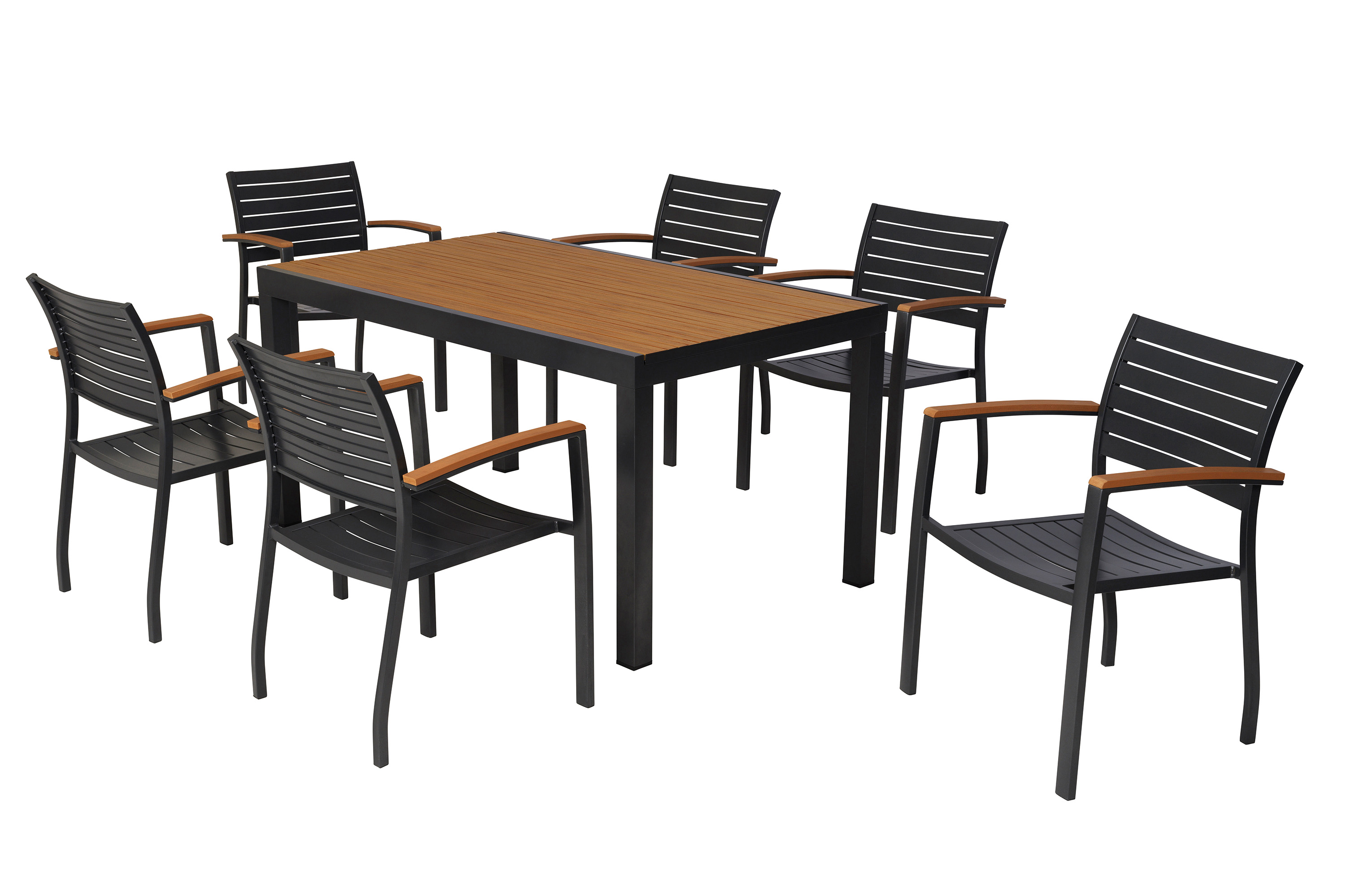 Astros Set 7tlg., 6 Stapelsessel, Tisch 150 x 90 cm