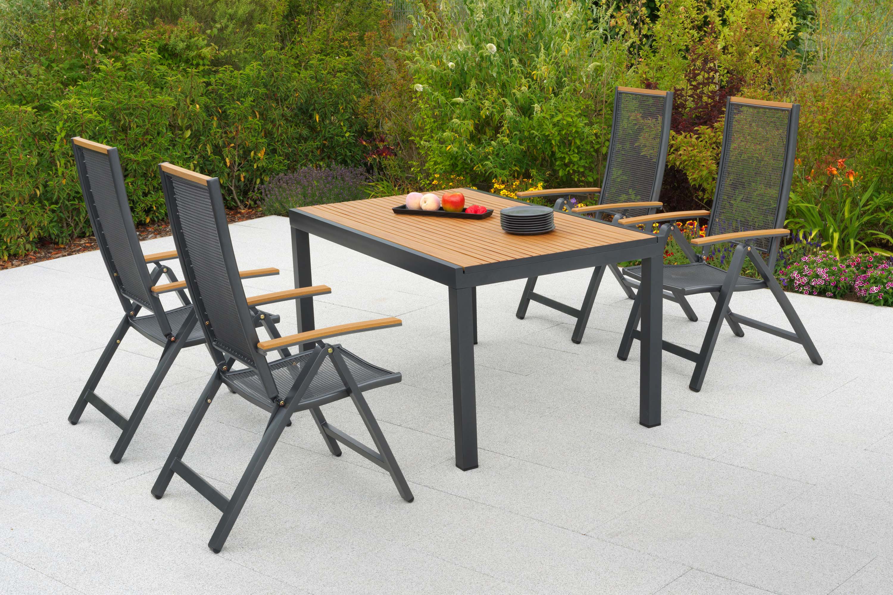 Itanos Set 5tlg., 4 Klappsessel, Tisch 150 x 90cm Itanos Set 5tlg., 4 Klappsessel, Tisch 150 x 90cm