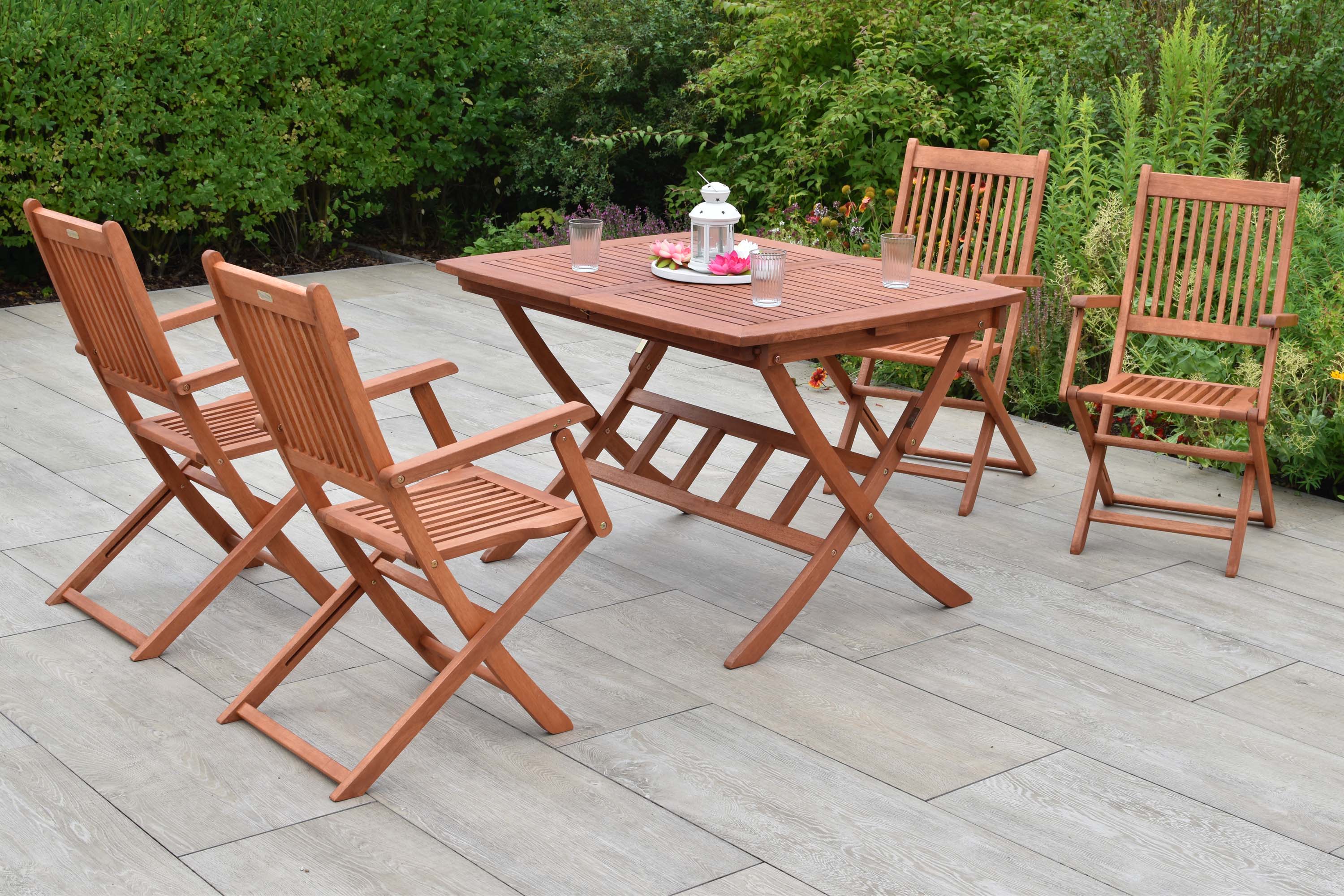 Rio Set 5tlg., 4 Klappsessel, Klappausziehtisch 110/160 x 90 cm