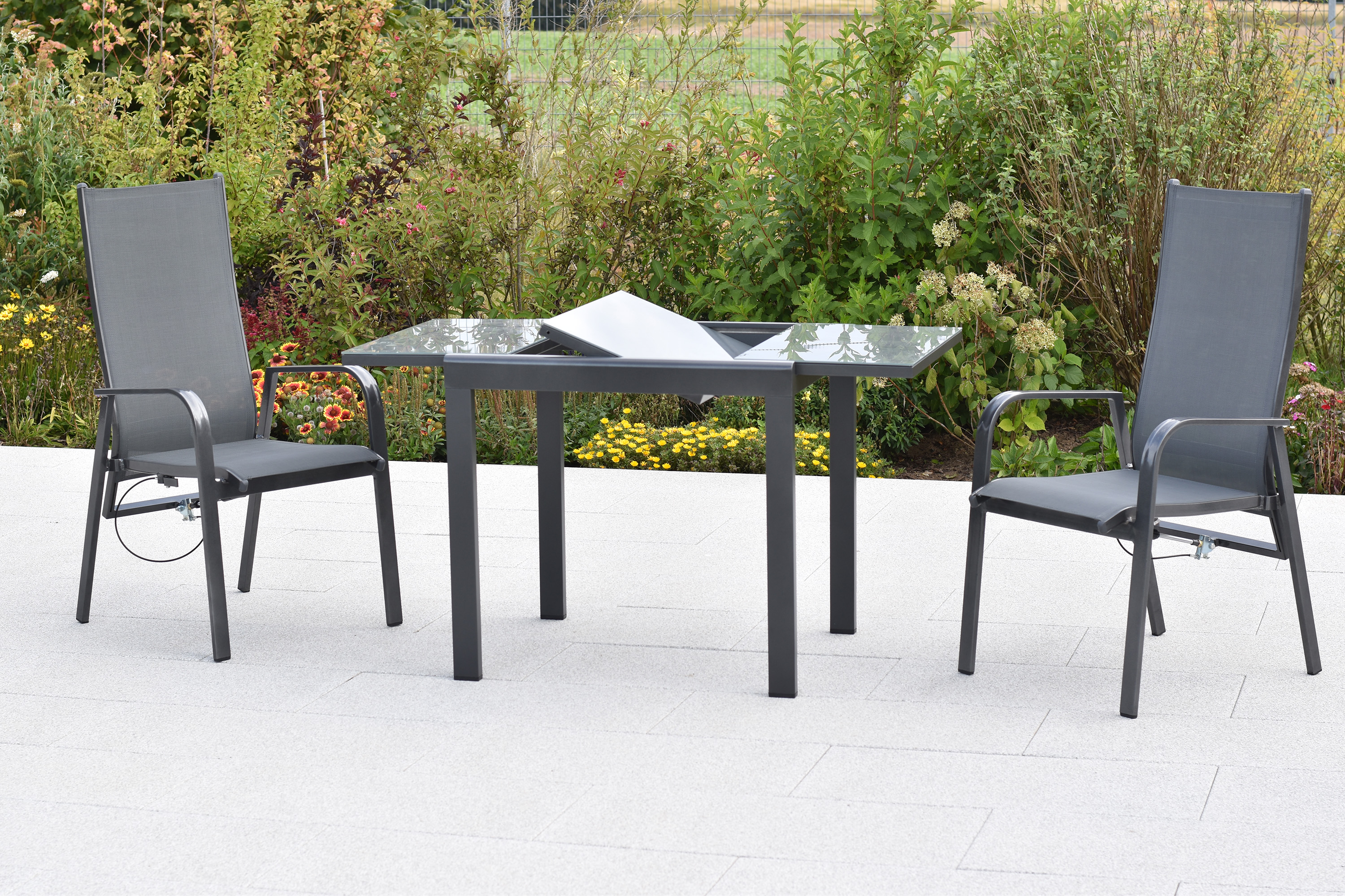 Alassio Set, 3tlg., Balkonausziehtisch 80/120 x 70 cm Alassio Set, 3tlg., Balkonausziehtisch 80/120 x 70 cm