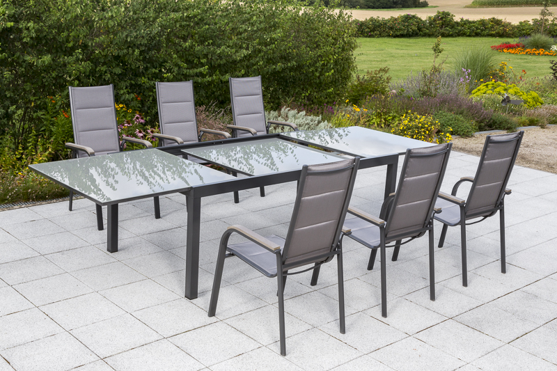 Taviano-Set-6x-26392-217-26473-217-NB-4 Trivero Set, 7tlg., 6 Stapelsessel, Ausziehtisch 200/300 x 110 cm