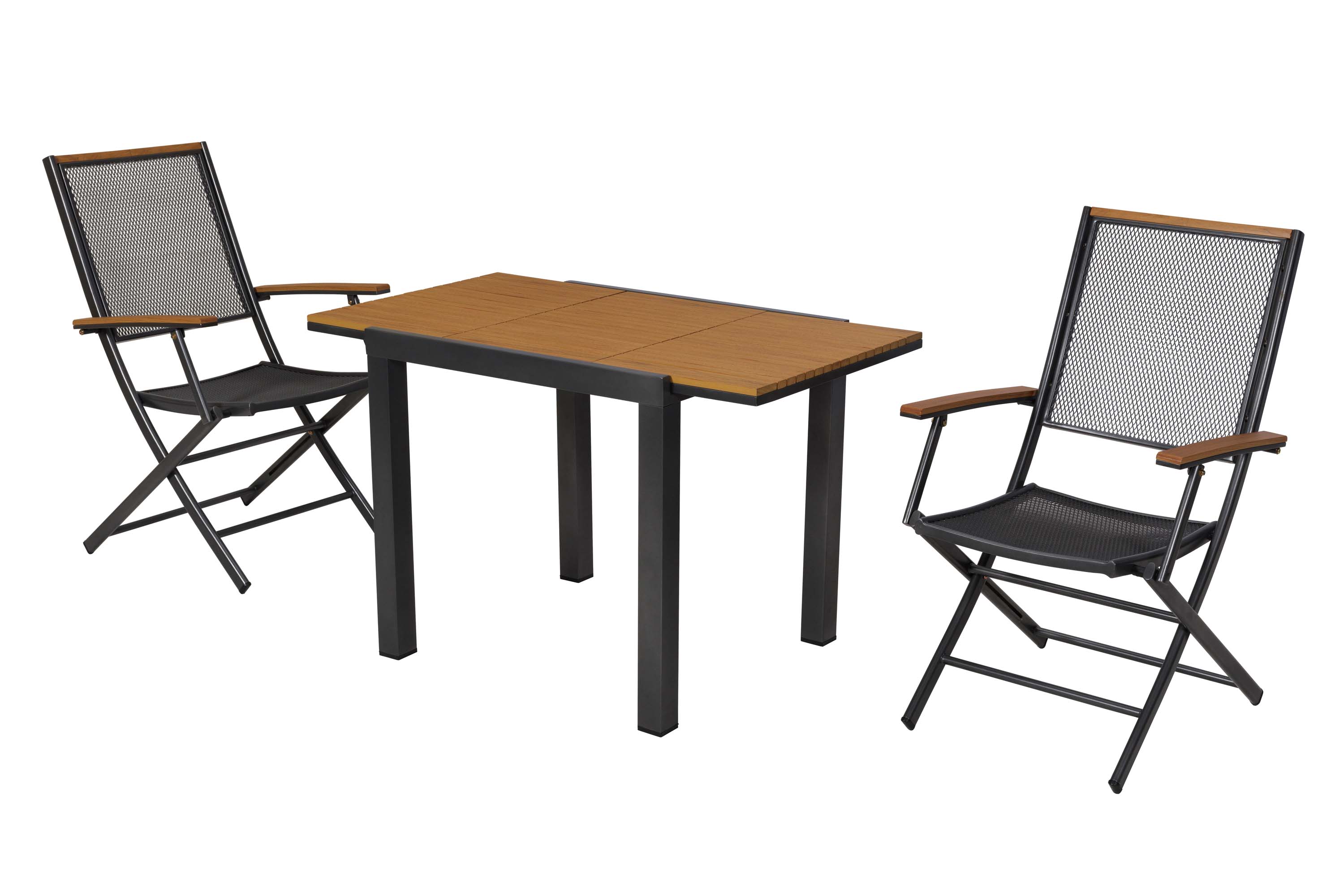 Itanos Set 3tlg., 2 Klappsessel, Balkonausziehtisch 80 (120) x 70 cm Itanos Set 3tlg., 2 Klappsessel, Balkonausziehtisch 80 (120) x 70 cm