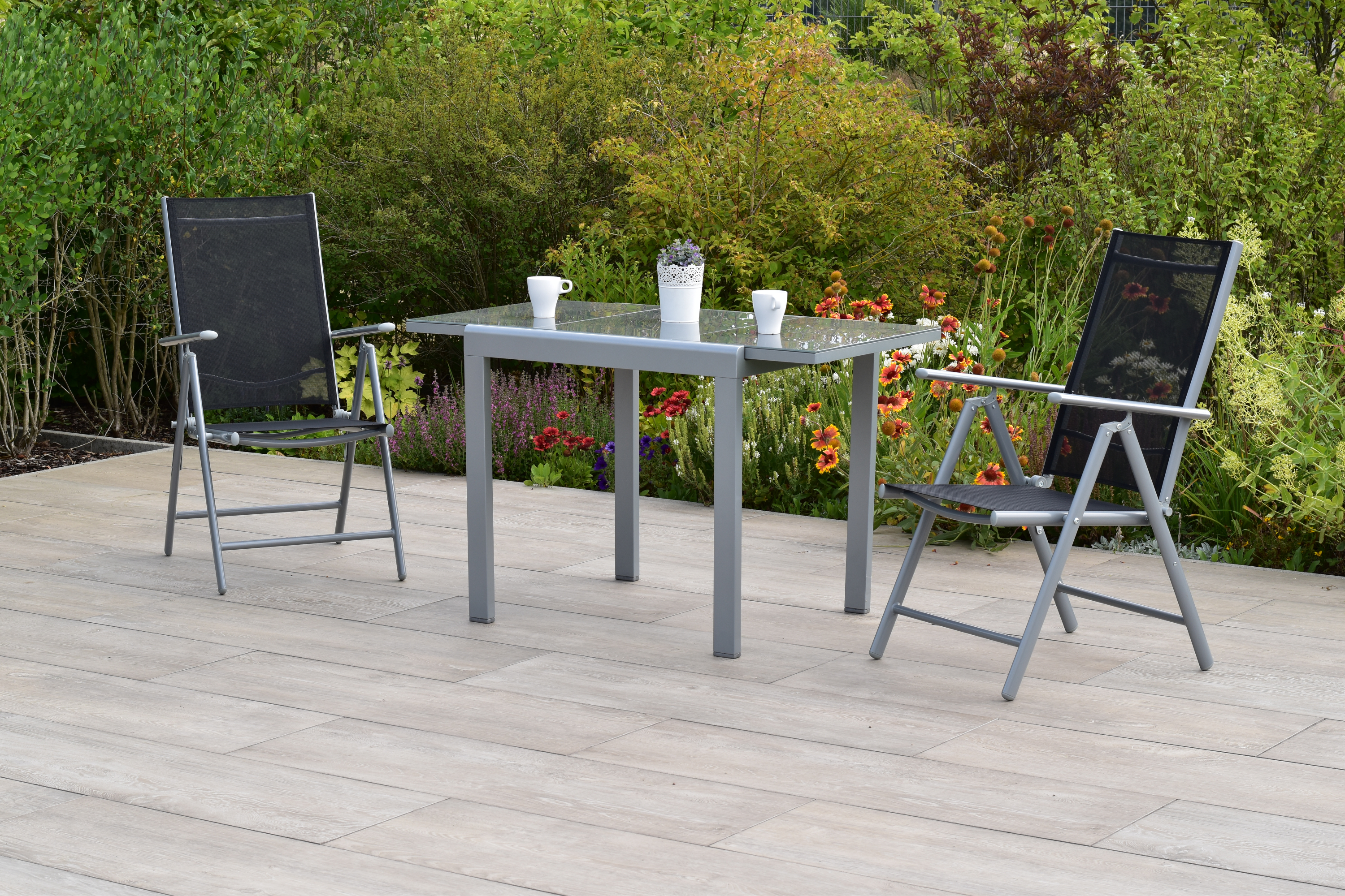 50877-317-2 Amalfi Set, 3tlg., 2 Klappsessel, Ausziehtisch 80/120 x 70 cm, schwarz