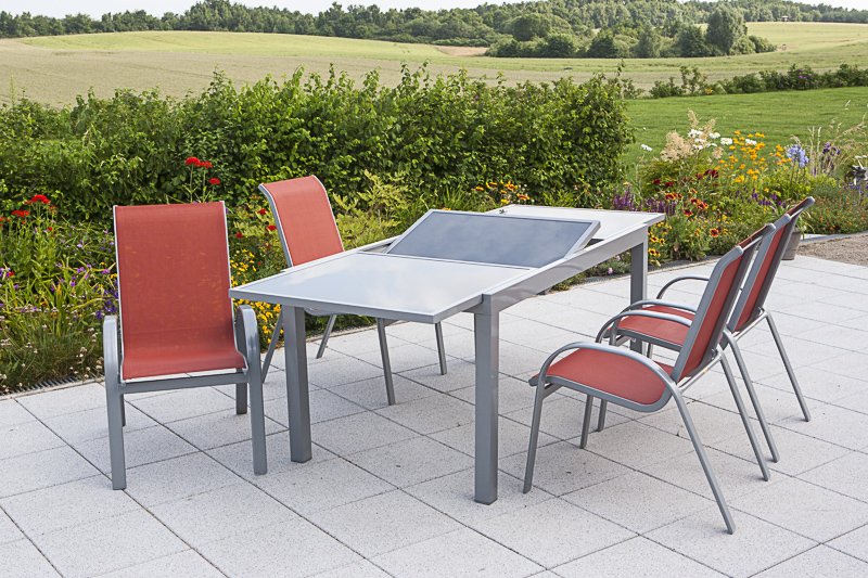 Amalfi-Set-5tlg-terra-4x-26310-316-26451-219-NB-3 Amalfi Set, 5tlg., 4 Stapelsessel, Ausziehtisch 160/220 x 90 cm, terracotta