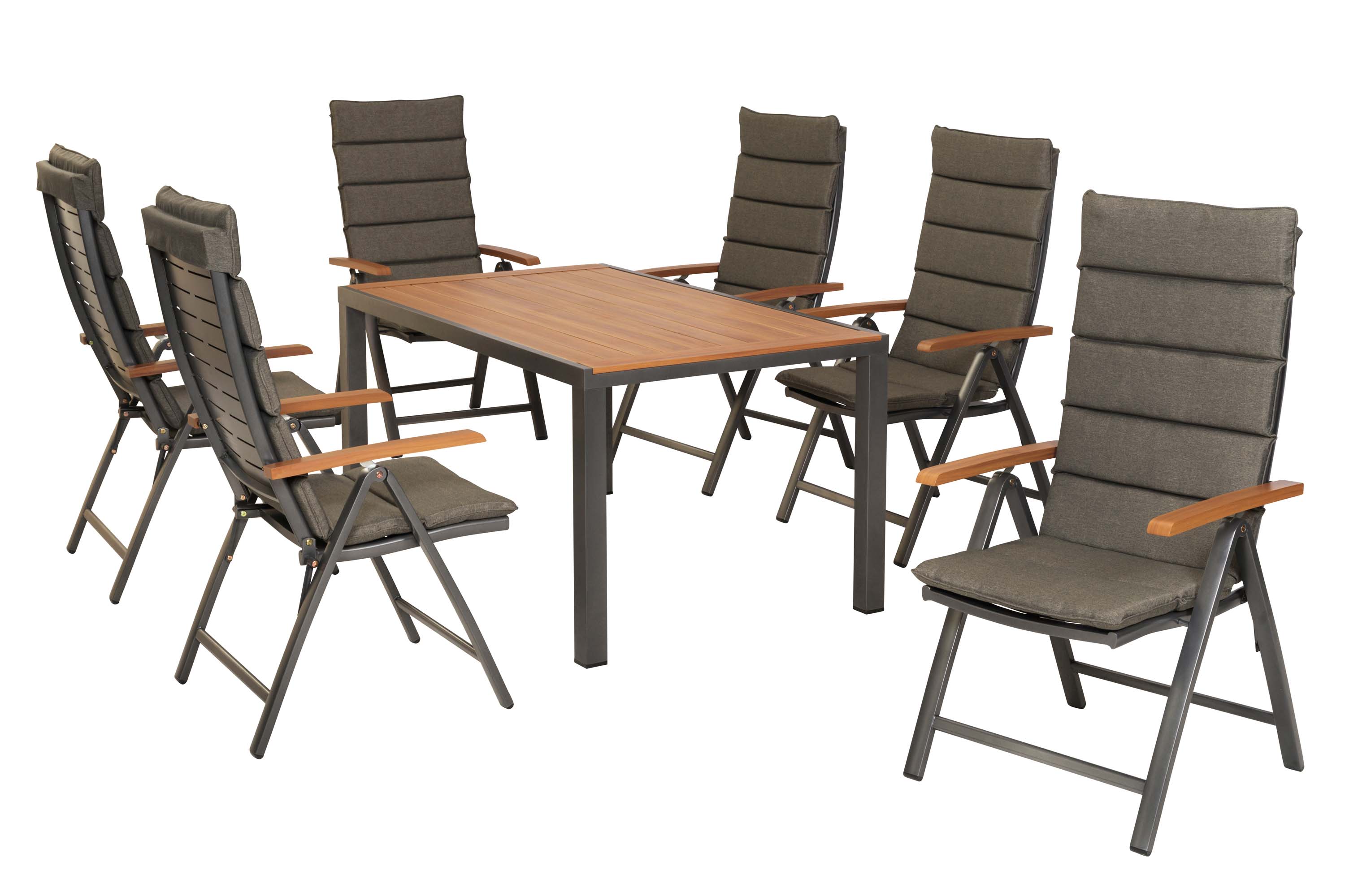 Tinos Set 13tlg., 6 Klappsessel, Tisch 150 x 90 cm, inkl. Kissen