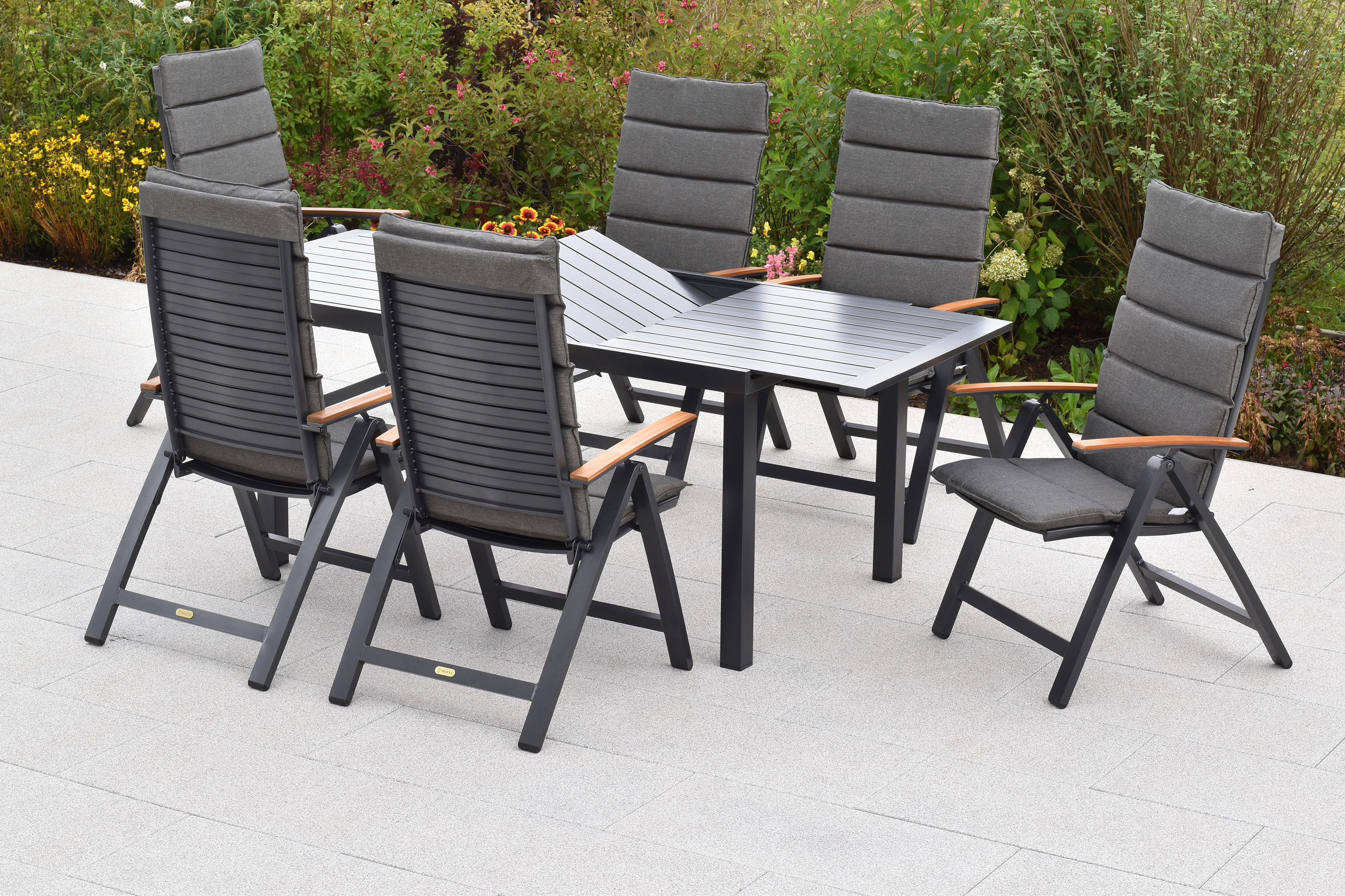 Astros Set, 13tlg., Ausziehtisch, 150/200 x 90 cm,Tischplatte aus Aluminium, inkl. Kissen, Astros Set, 13tlg., Ausziehtisch, 150/200 x 90 cm,Tischplatte aus Aluminium, inkl. Kissen,
