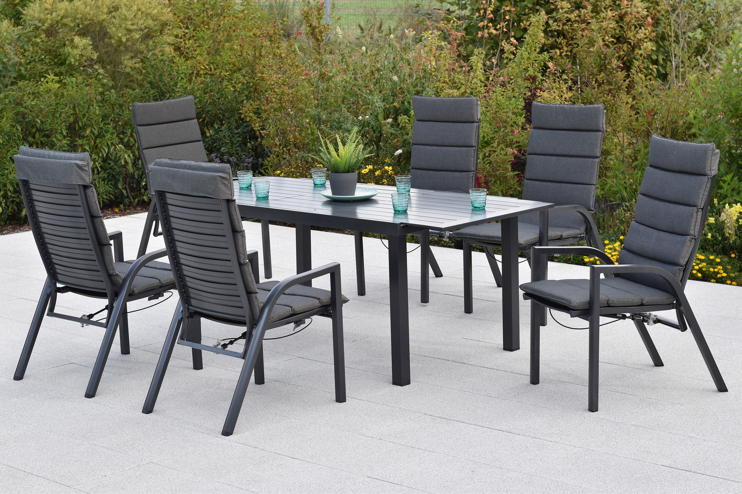 Siros Set, 13tlg., Ausziehtisch 150/200 x 90 cm, inkl. Kissen