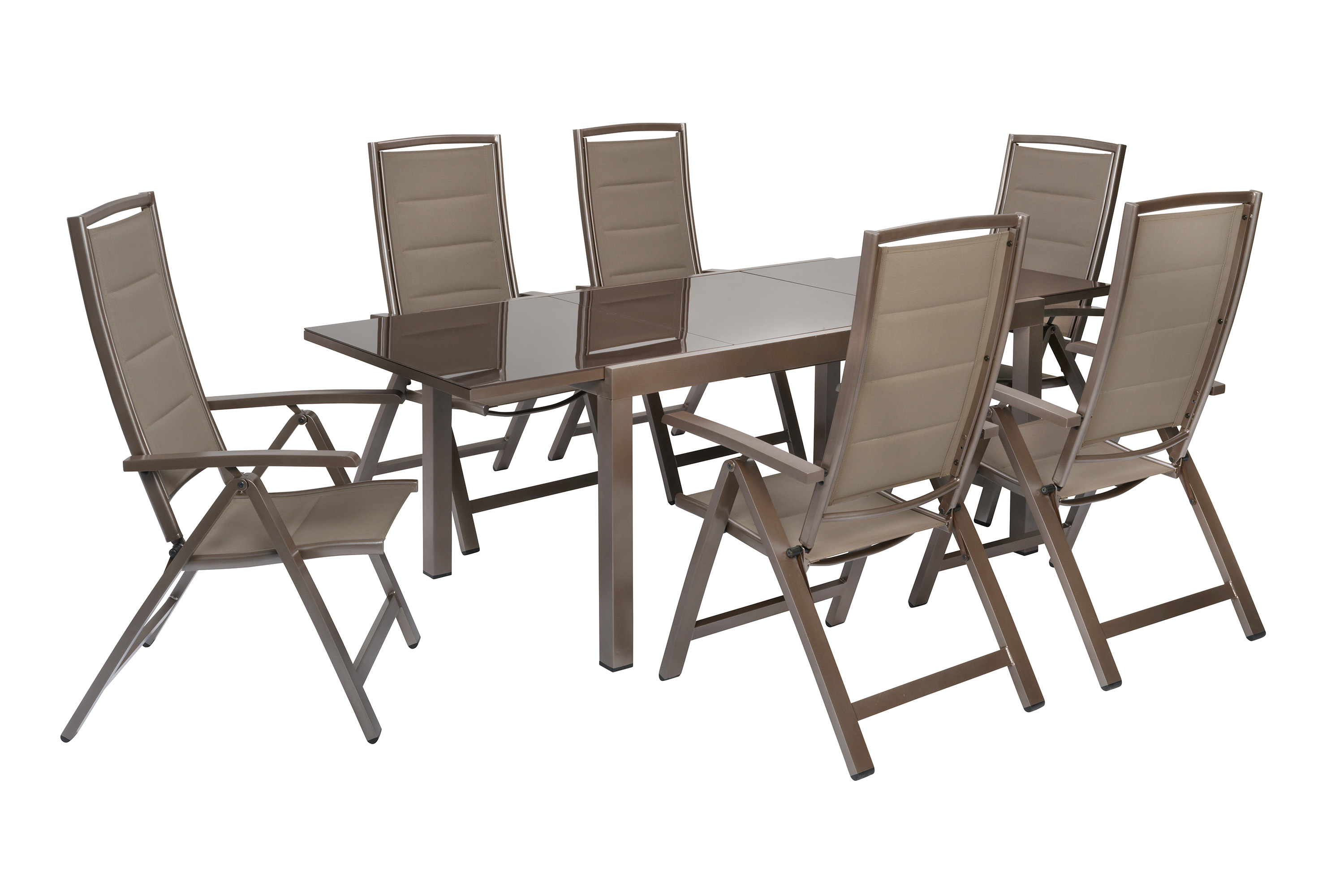 Tinetto Set 7tlg., 6 Klappsessel, Ausziehtisch 150 (220) x 90 cm