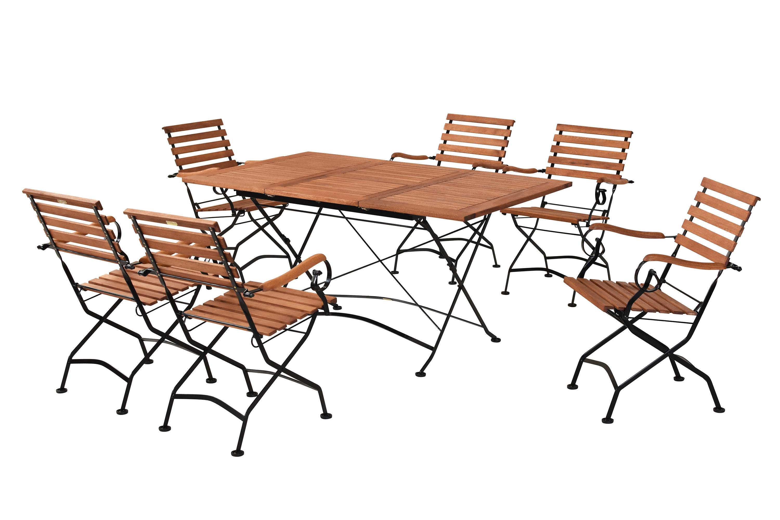 Schlossgarten Set 7tlg., 6 Klappsessel, Ausziehtisch 100/150 x 90 cm