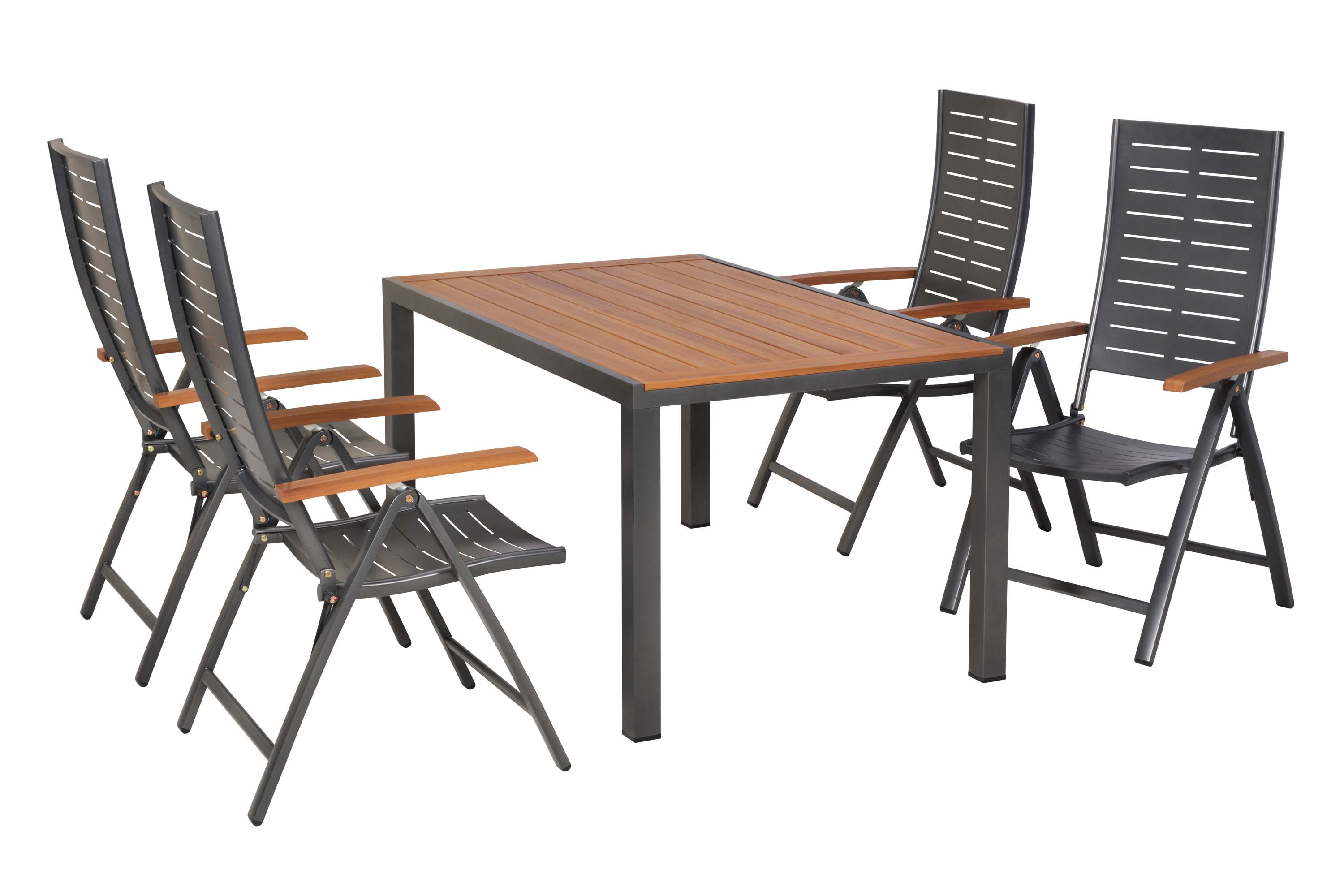 Tinos Set 5tlg., 4 Klappsessel, Tisch 150 x 90 cm Tinos Set 5tlg., 4 Klappsessel, Tisch 150 x 90 cm