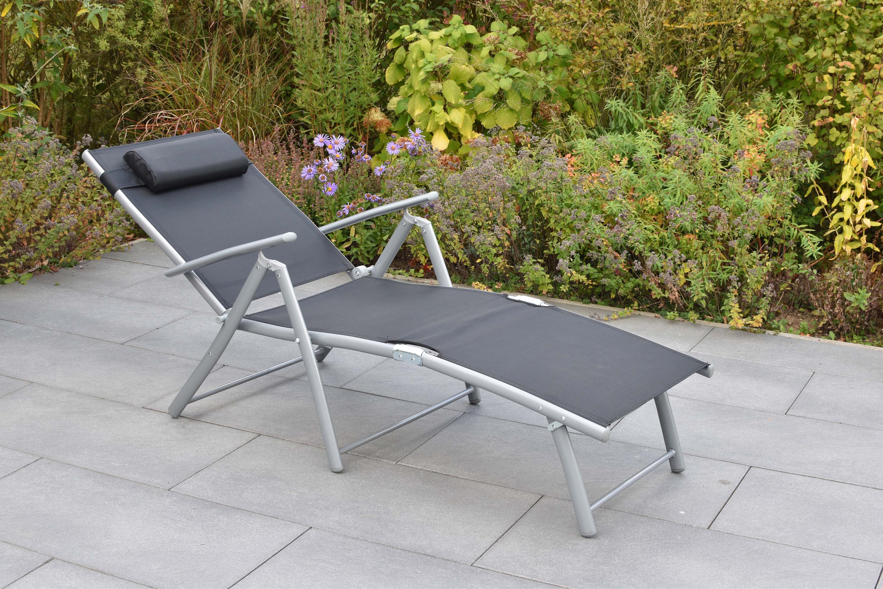 Deckchair, inkl. Kopfkissen, schwarz